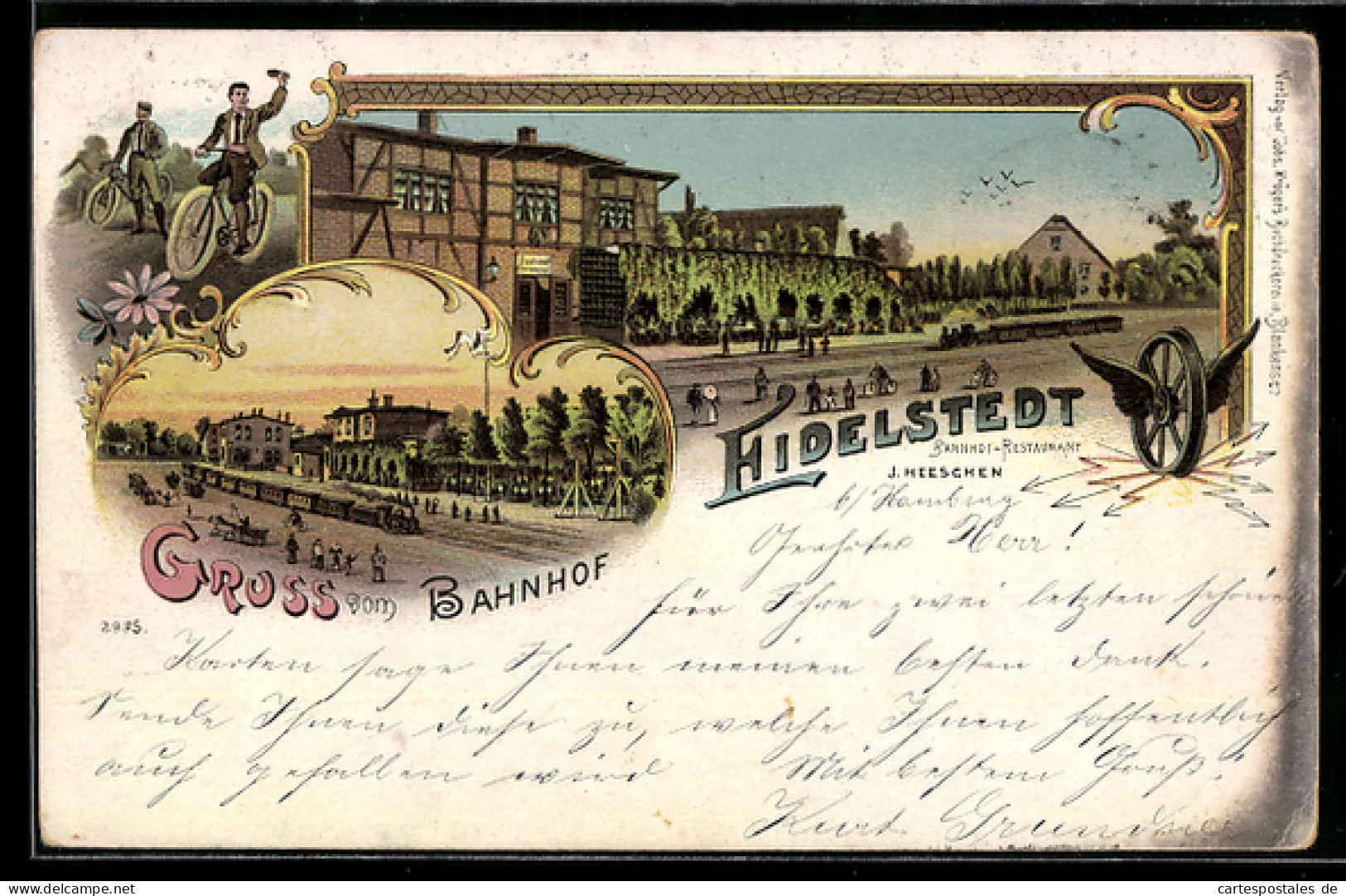 Lithographie Eidelstedt / Eimsbüttel, Bahnhof-Restaurant von J. Heeschen