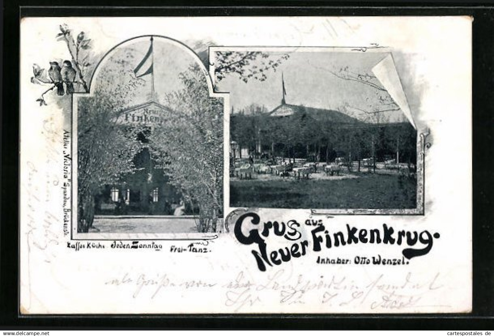 Lithographie Falkensee, Gasthaus Neuer Finkenkrug