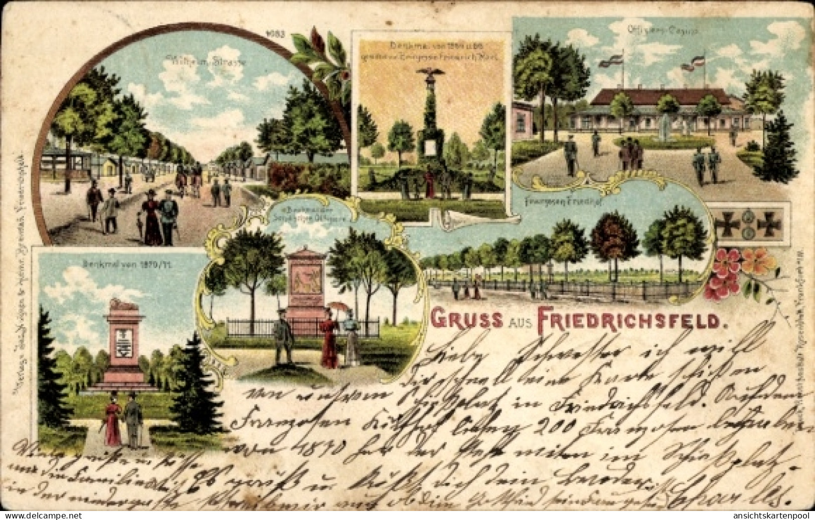 Lithographie Friedrichsfeld Voerde am Niederrhein, Wilhelmstraße, Denkmäler