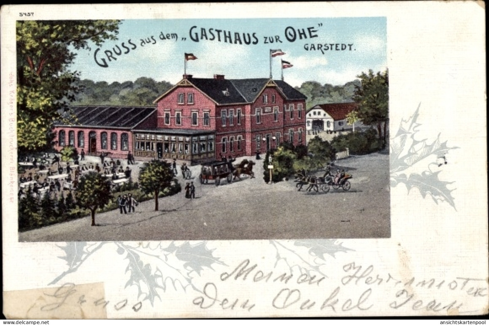 Lithographie Garstedt Norderstedt Schleswig Holstein, Gasthaus zur Ohe