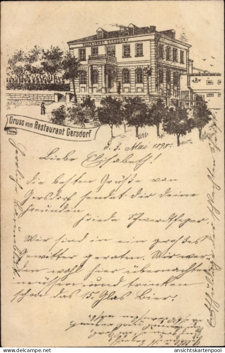 Lithographie Gersdorf (bei Roßwein) Striegistal in Sachsen, Restaurant Gersdorf