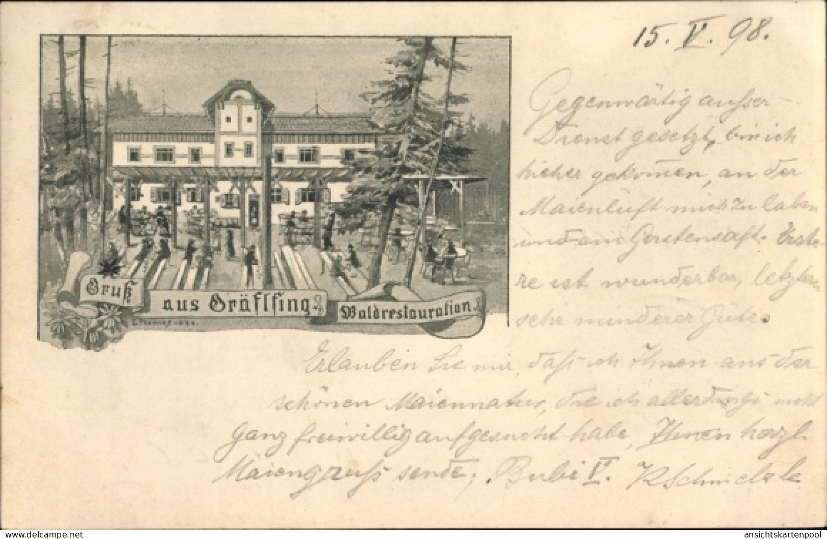 Lithographie Gräfelfing in Oberbayern, Waldrestauration