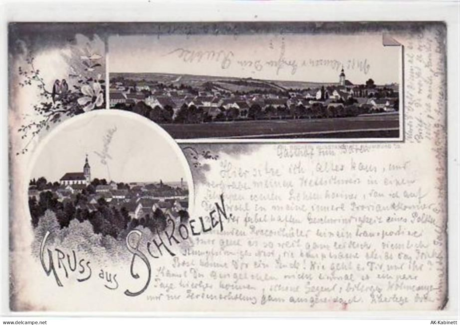 Lithographie Gruß aus Schkoelen mit Gesamtansicht und Teilansicht gelauf... - 39017239