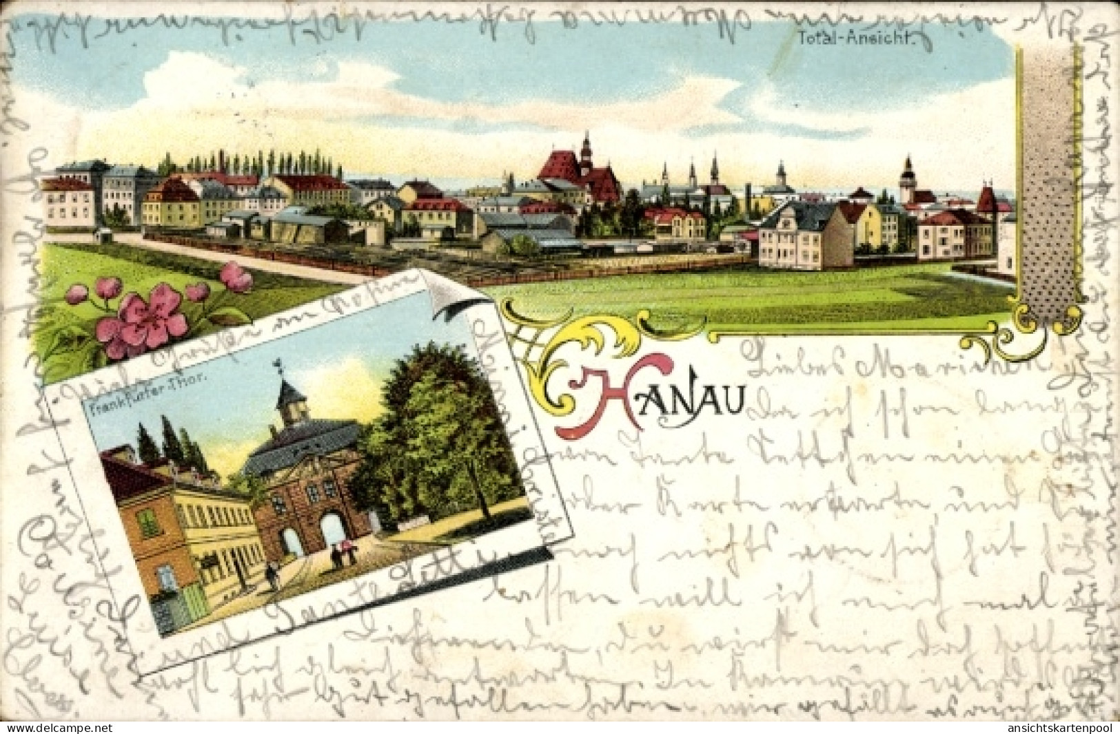 Lithographie Hanau Main Kinzig Kreis, Frankfurter Tor, Totale