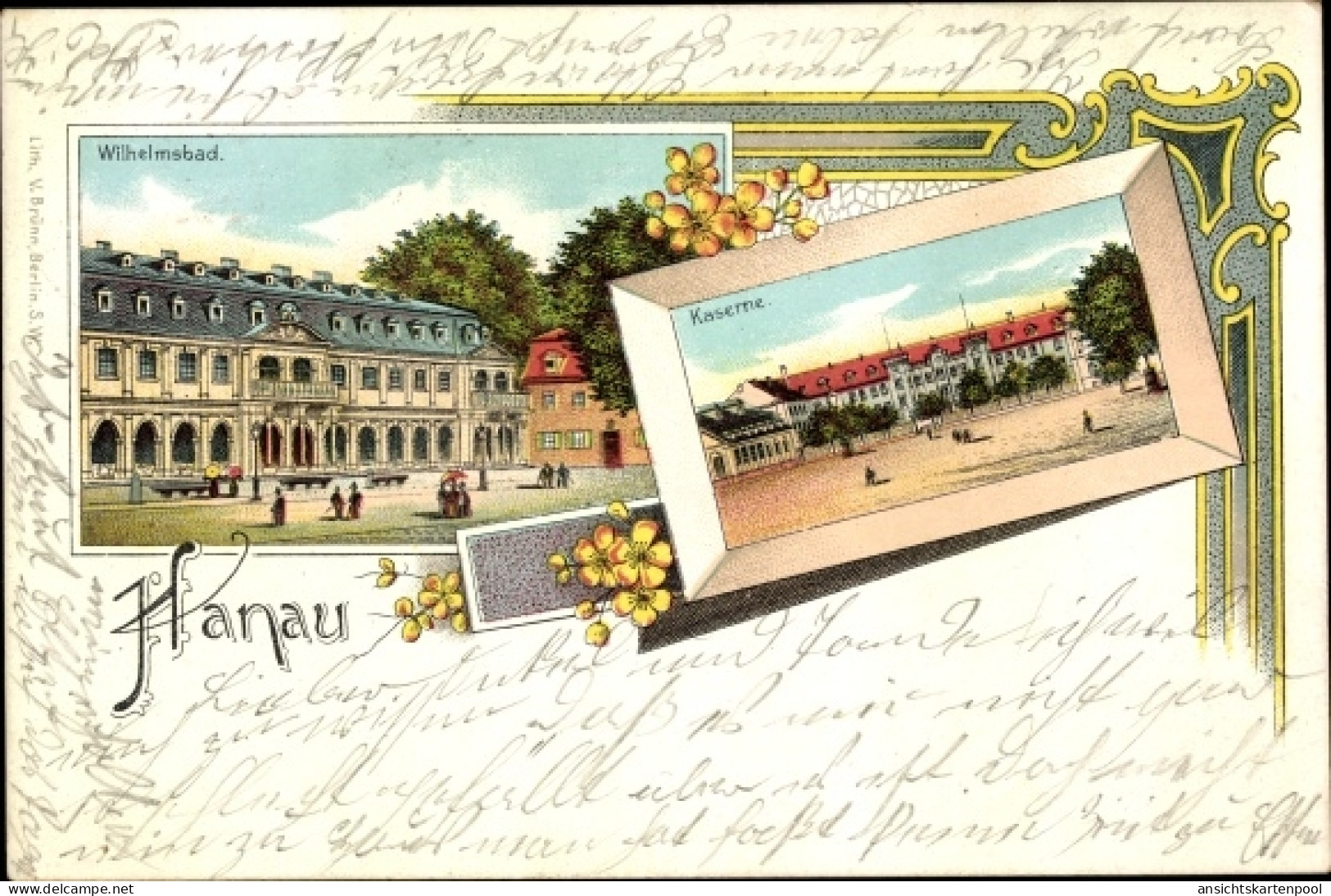 Lithographie Hanau Main Kinzig Kreis, Wilhelmsbad, Kaserne