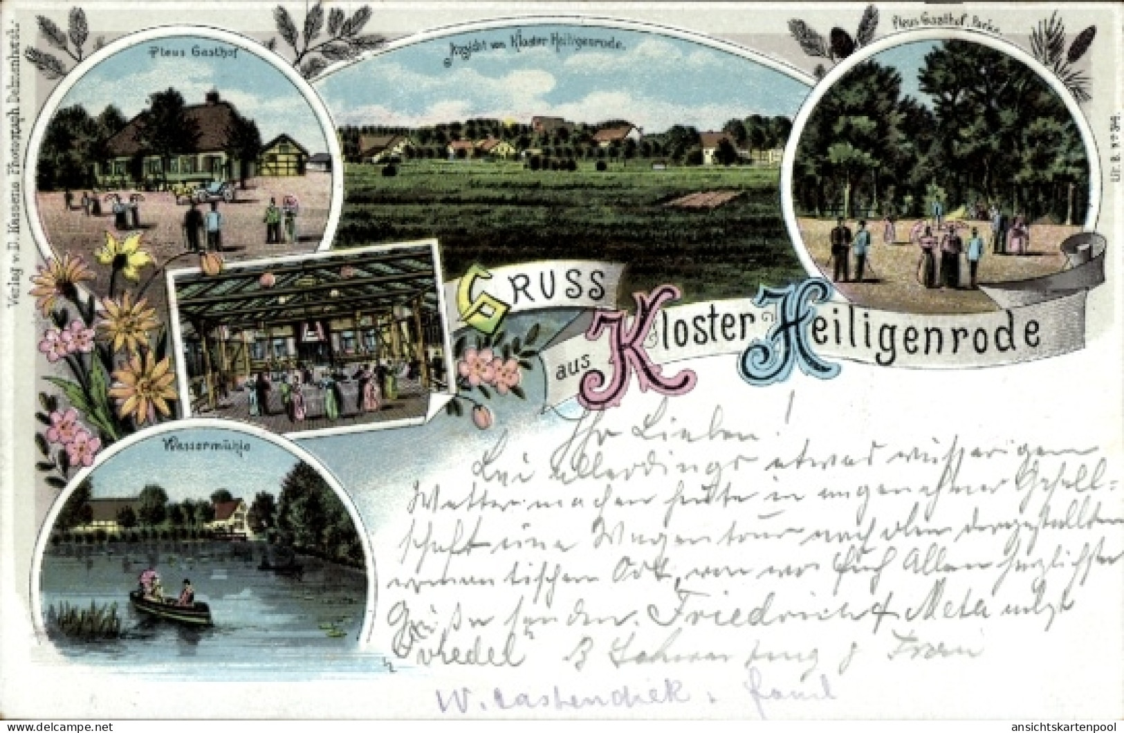 Lithographie Heiligenrode Stuhr in Niedersachsen, Kloster Heiligenrode, Plaus Gasthof, Wassermühle
