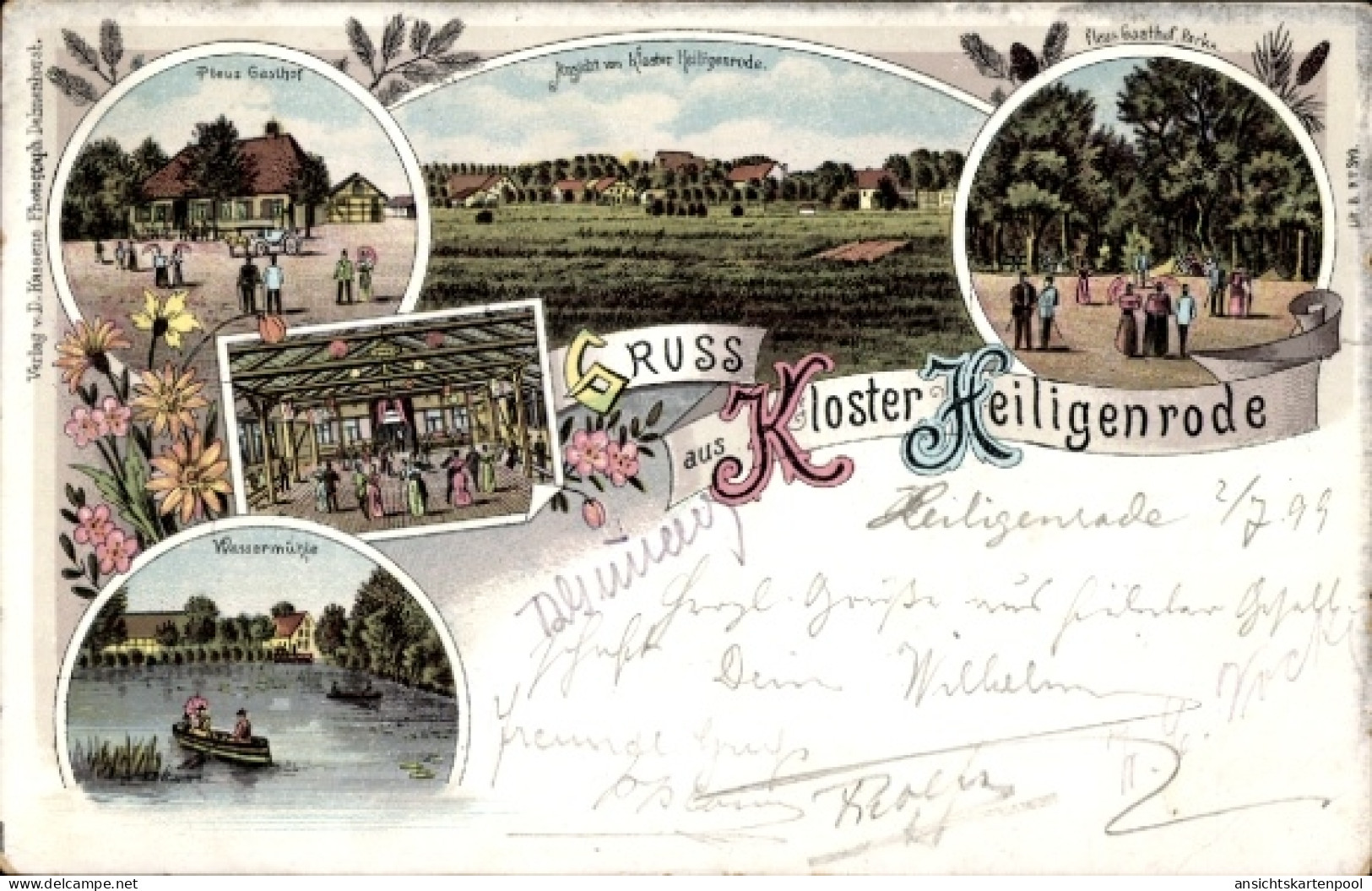 Lithographie Heiligenrode Stuhr Niedersachsen, Kloster, Pleus Gasthof, Wassermühle, Totalansicht