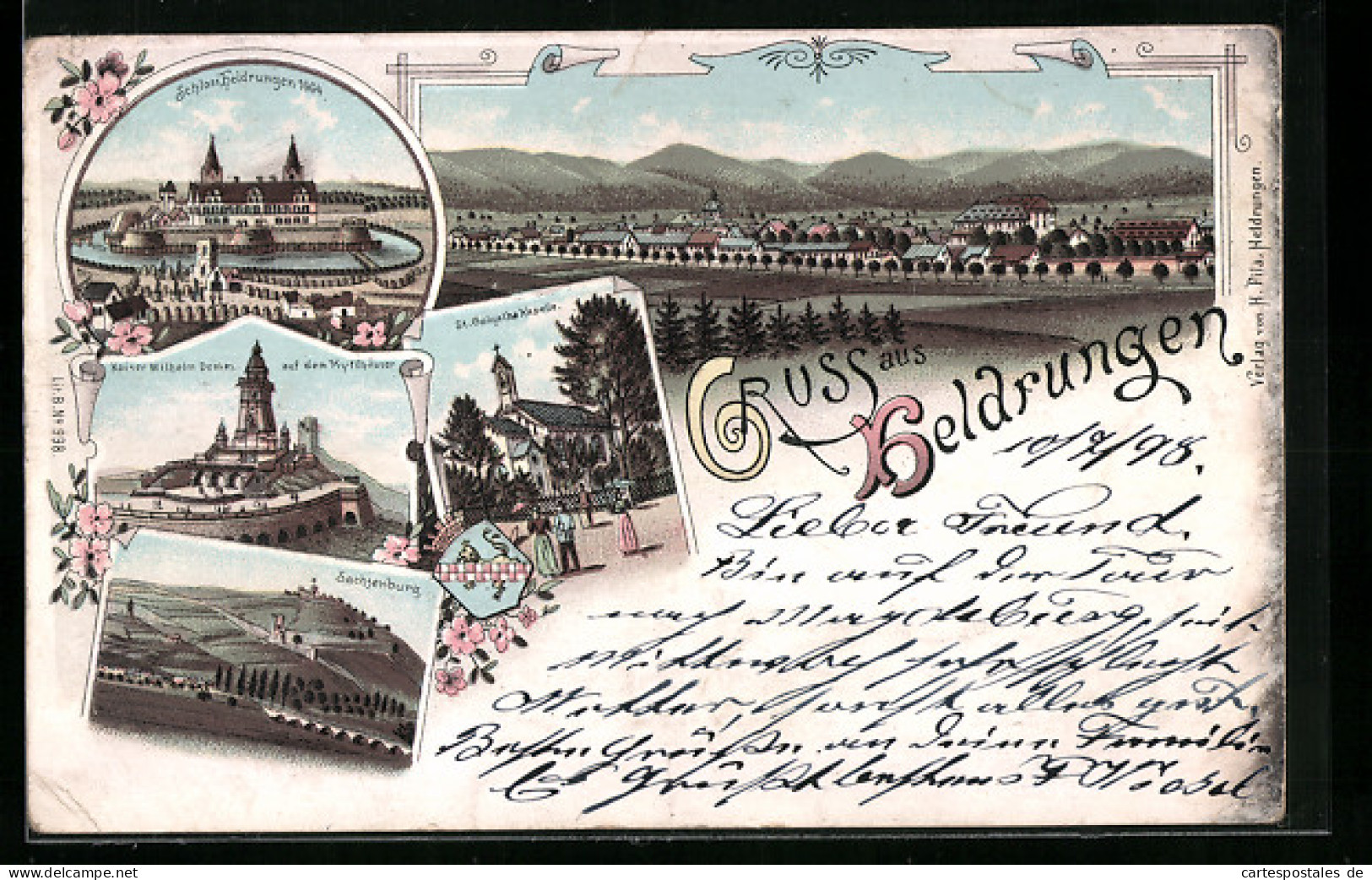 Lithographie Heldrungen, Schloss Heldungen, Sachsenburg, St. Golgatha Kapelle