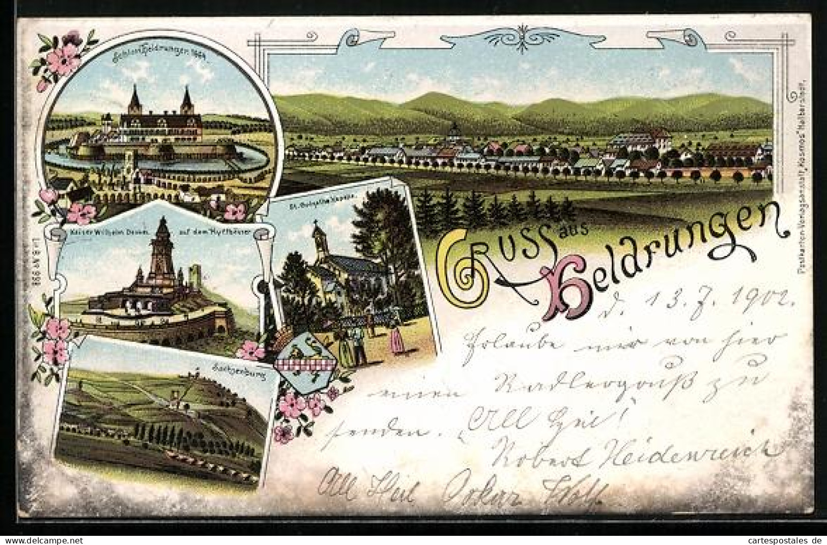 Lithographie Heldrungen, Totalansicht, Sachsenburg, St. Golgata-Kapelle