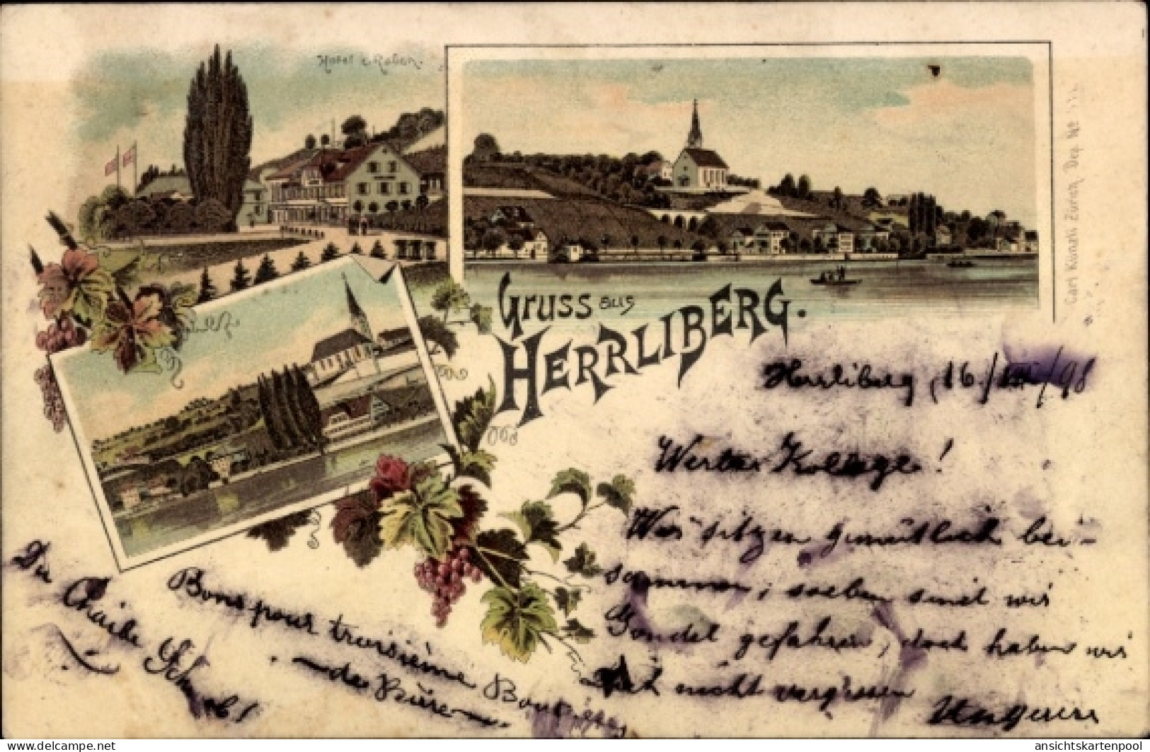 Lithographie Herrliberg am Zürichsee Kanton Zürich, Gesamtansicht