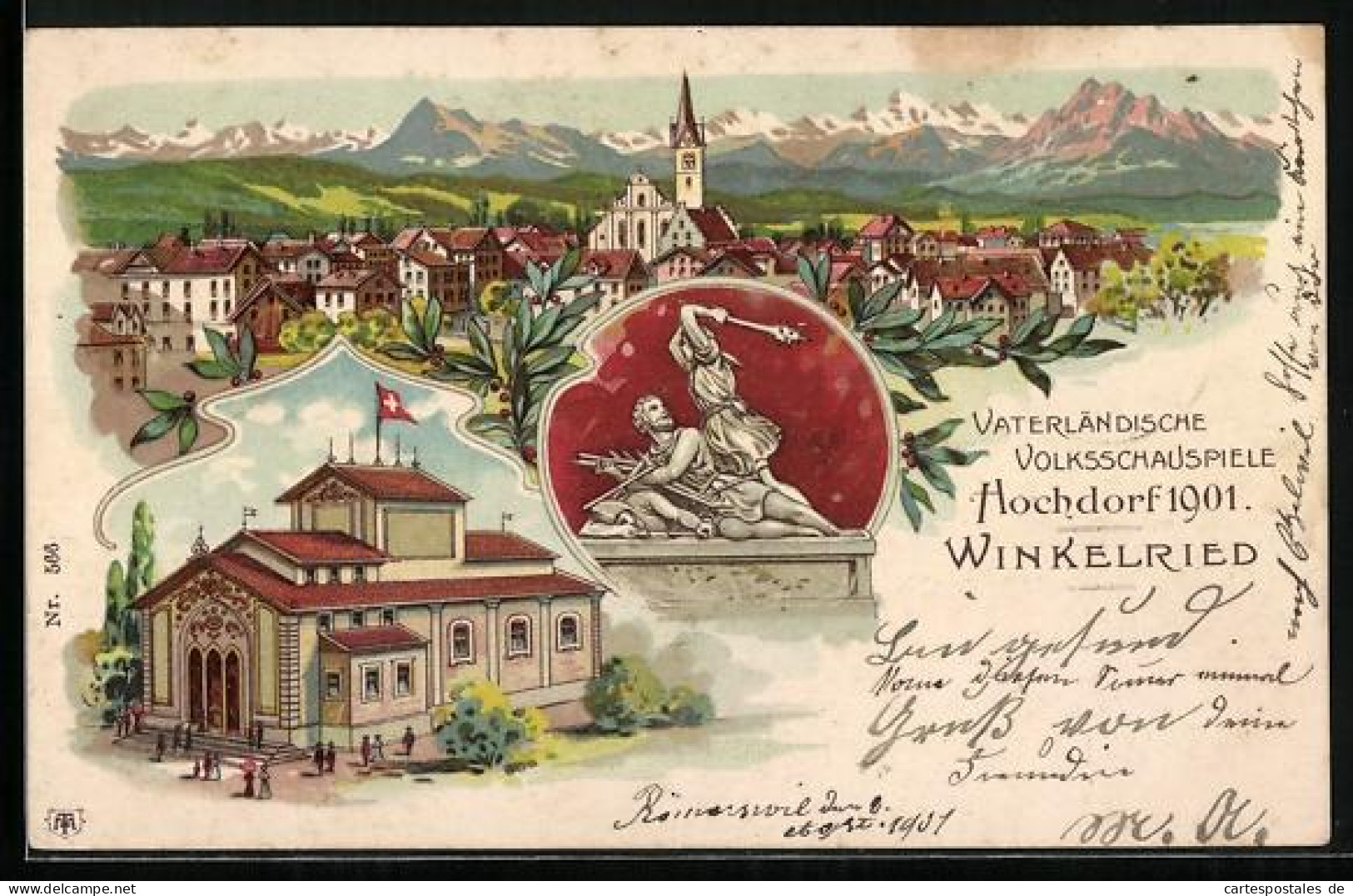 Lithographie Hochdorf, Winkelried, Vaterländische Volksschauspiele Hochdorf 1901