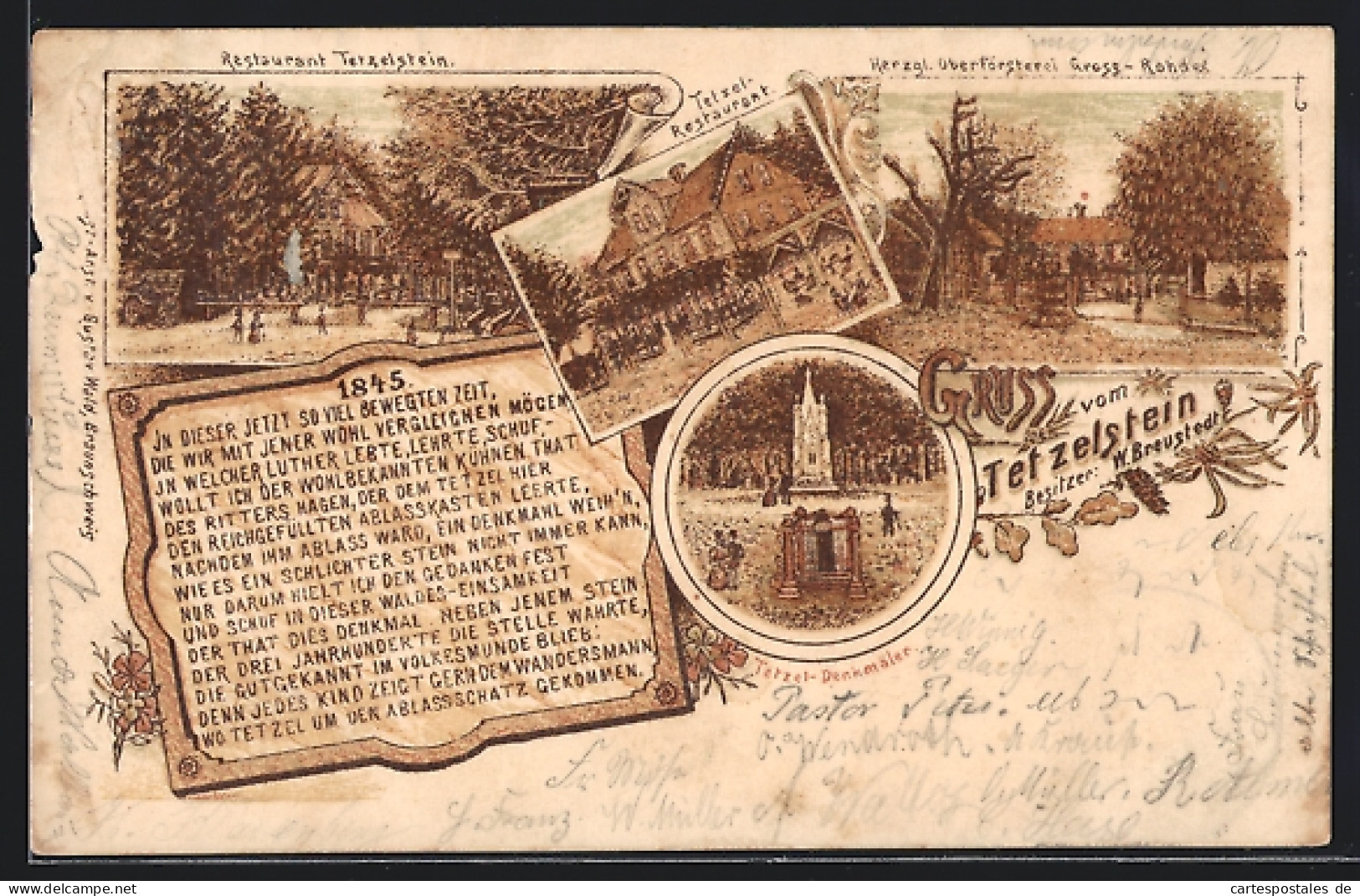 Lithographie Königslutter, Gasthaus Tetzelstein, Herzogliche Oberförsterei Gross-Rohde, Tetzel-Denkmäler