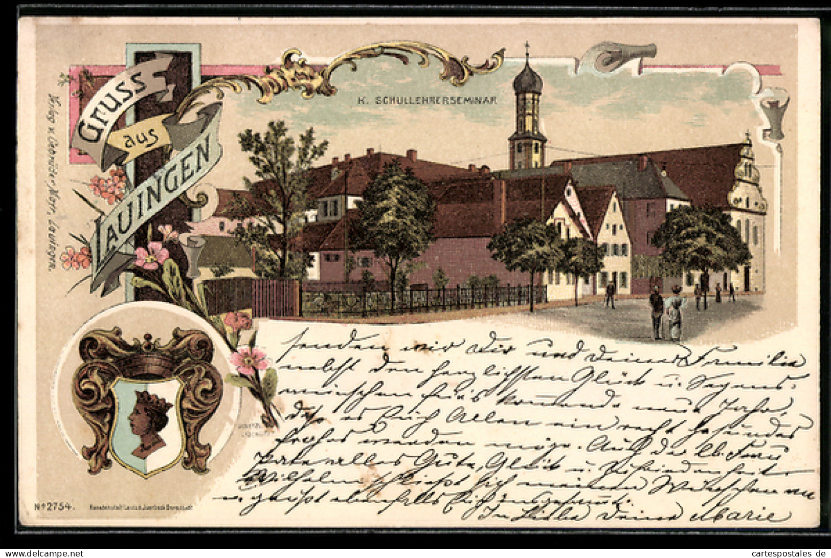 Lithographie Lauingen, Kgl. Schullehrerseminar