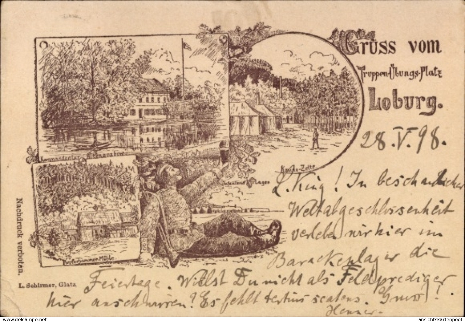 Lithographie Loburg Möckern in Saxe Anhalt, Truppenübungsplatz