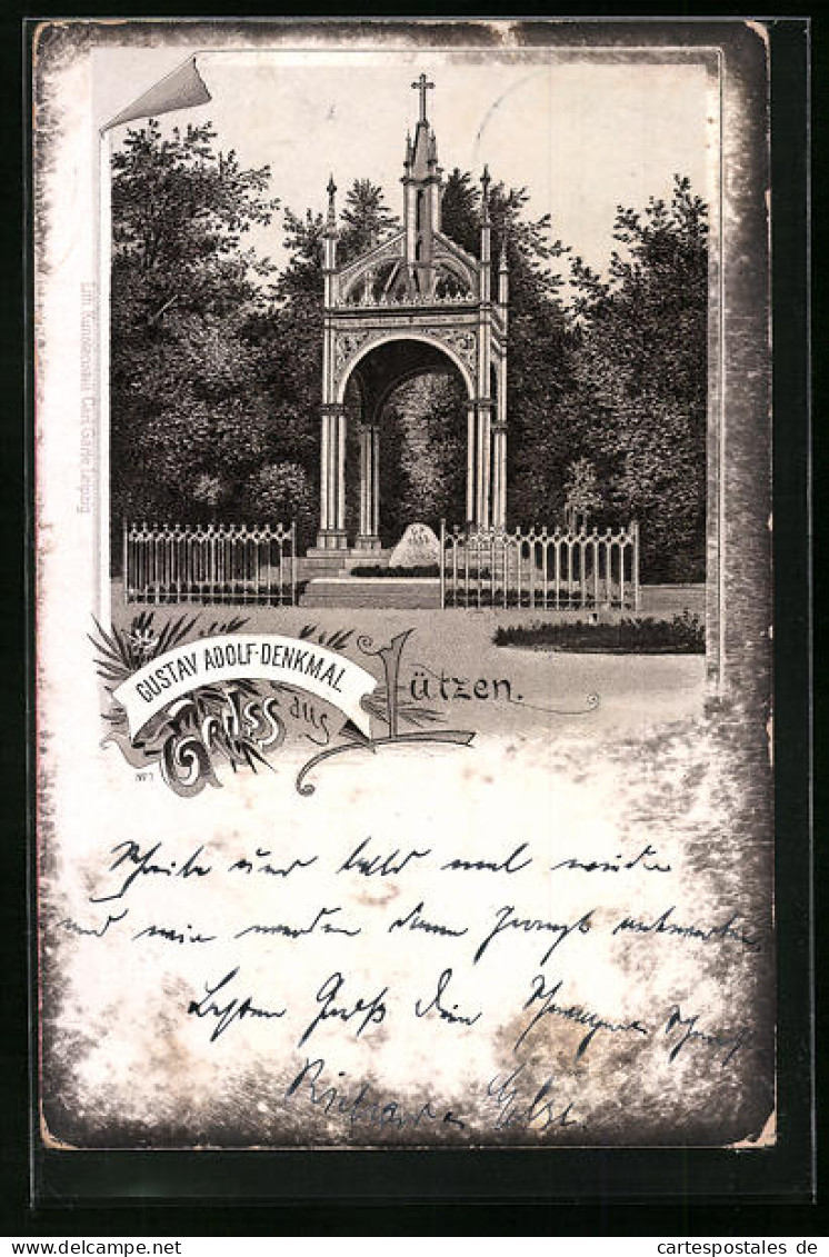 Lithographie Lützen, Gustav Adolf-Denkmal