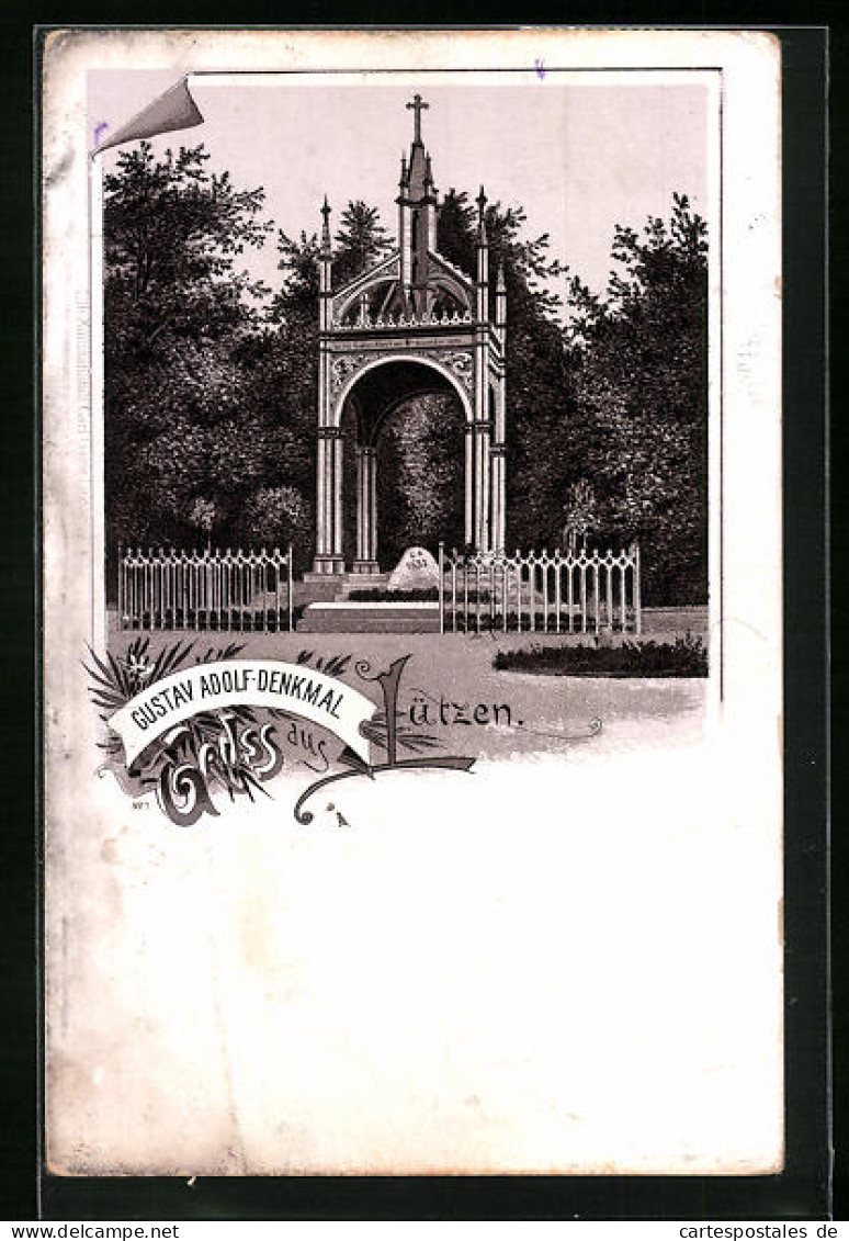 Lithographie Lützen, Gustav Adolf-Denkmal