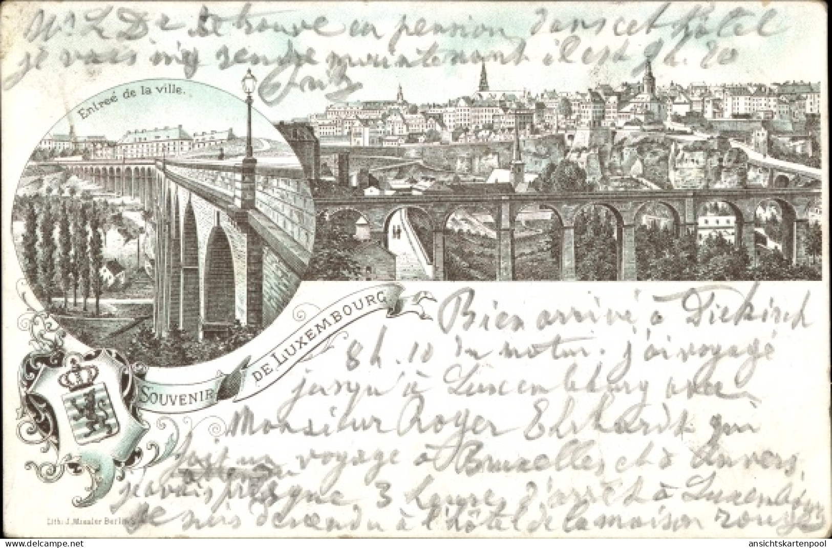Lithographie Luxemburg, Totalansicht der Stadt