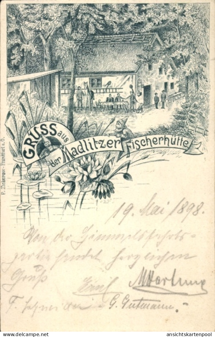 Lithographie Madlitz Wilmersdorf Briesen in der Mark, Madlitzer Fischerhütte