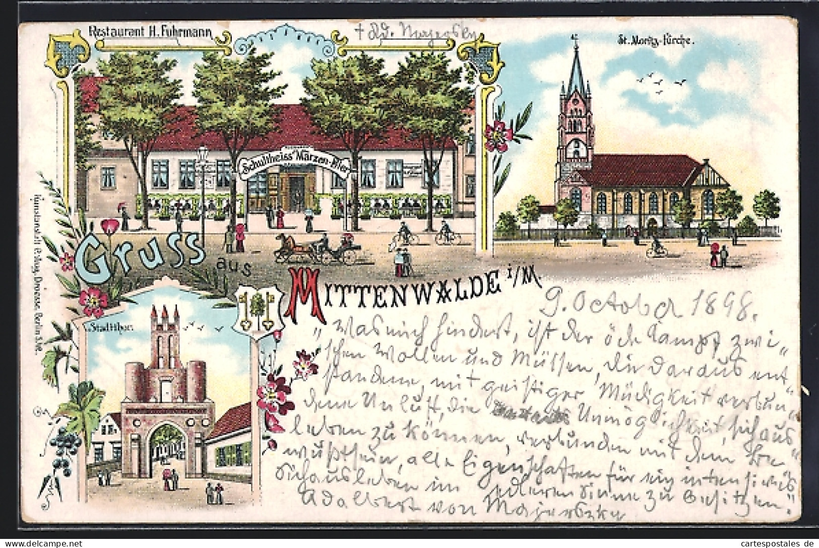 Lithographie Mittenwalde i. M., Restaurant H. Fuhrmann, Stadtthor