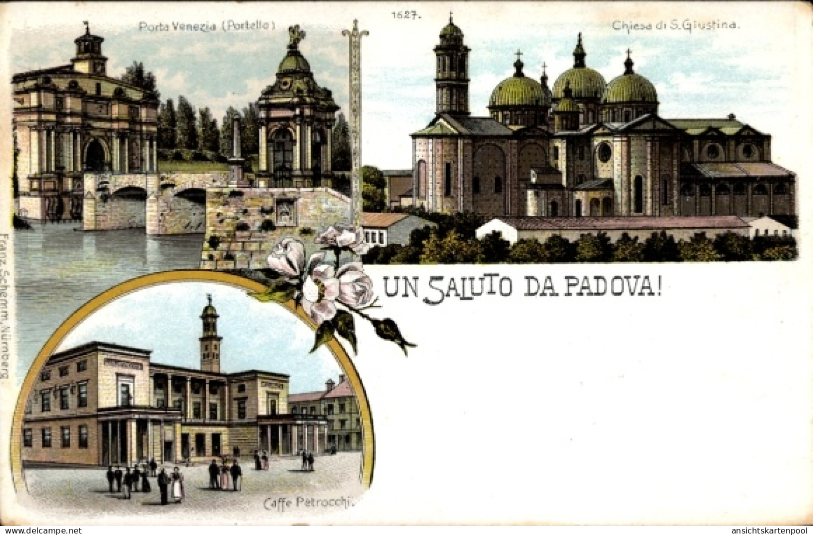 Lithographie Padova Padua Veneto, Porta Venezia, Sankt Giustina Kirche, Café