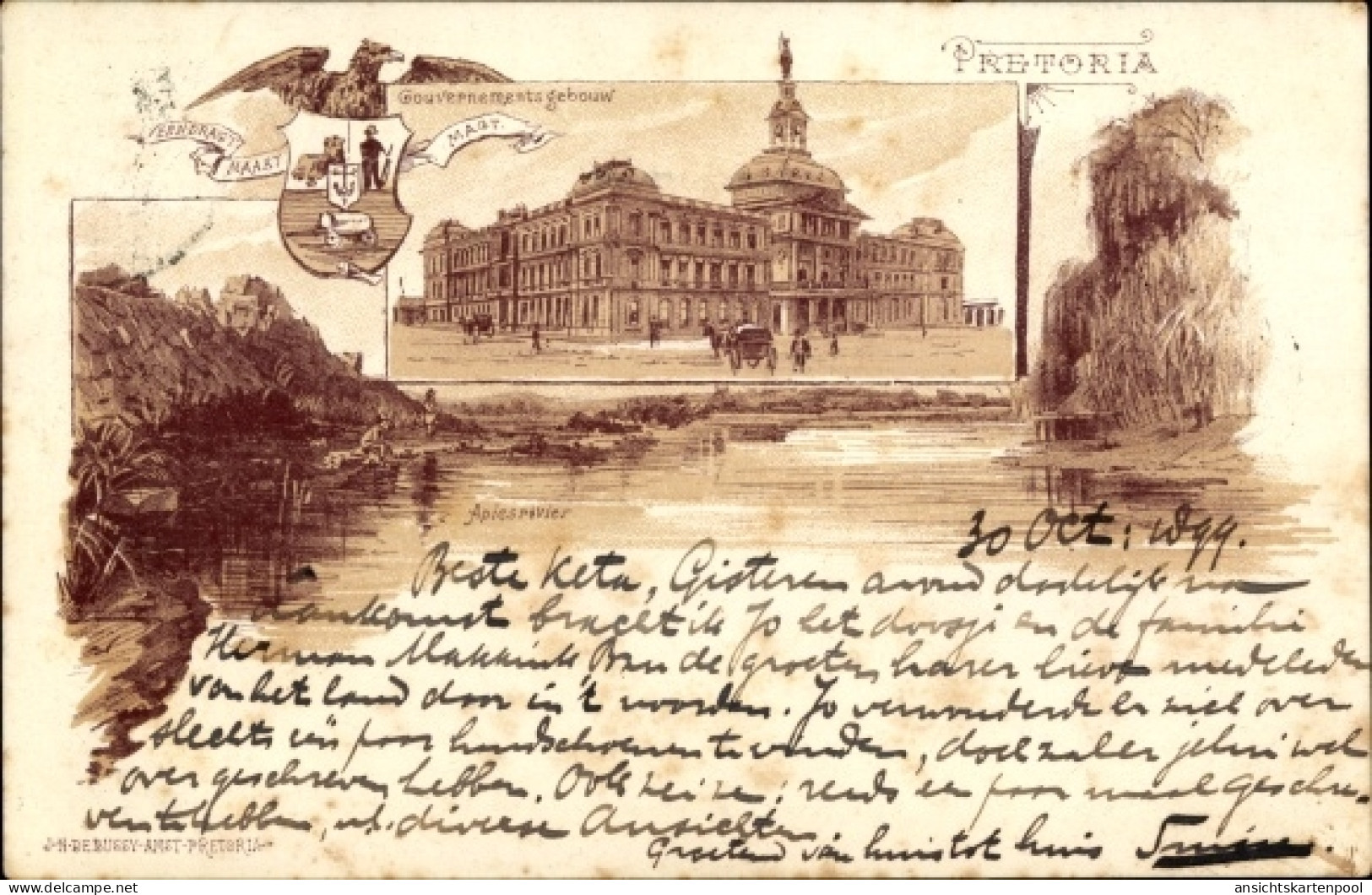 Lithographie Pretoria Südafrika, Aplesrivier, Gouvernementsgebouw