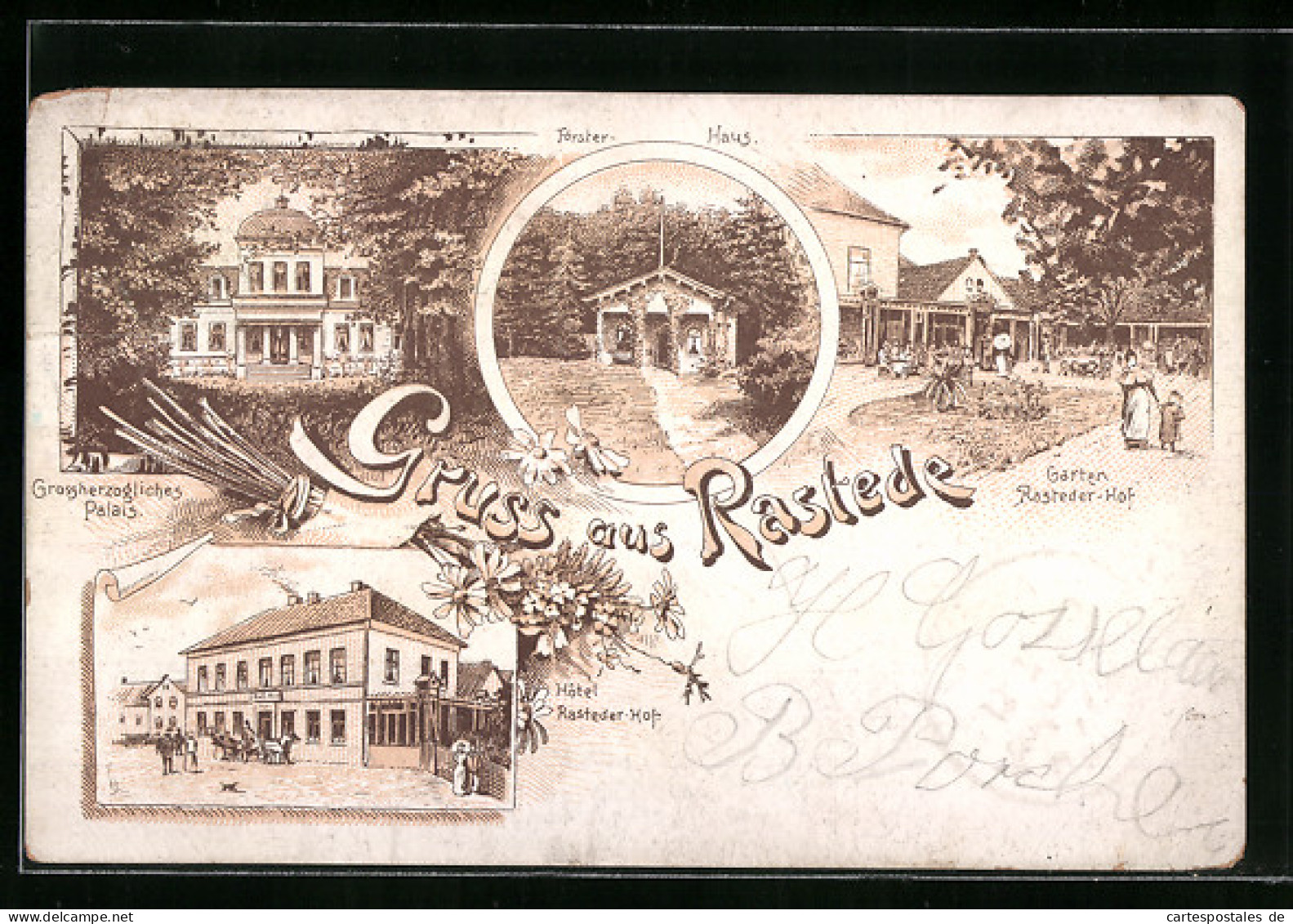 Lithographie Rastede, Grossherzogl. Palais und Hotel Rasteder-Hof