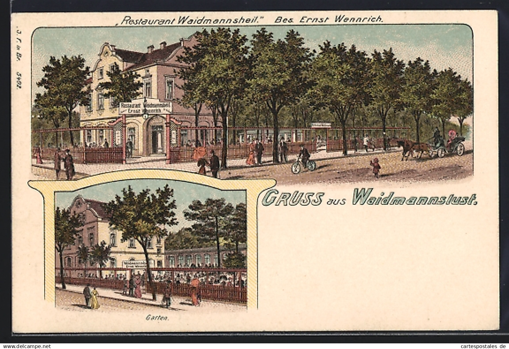Lithographie Reinickendorf-Waidmannslust, Restaurant Waidmannsheil von Ernst Wennrich