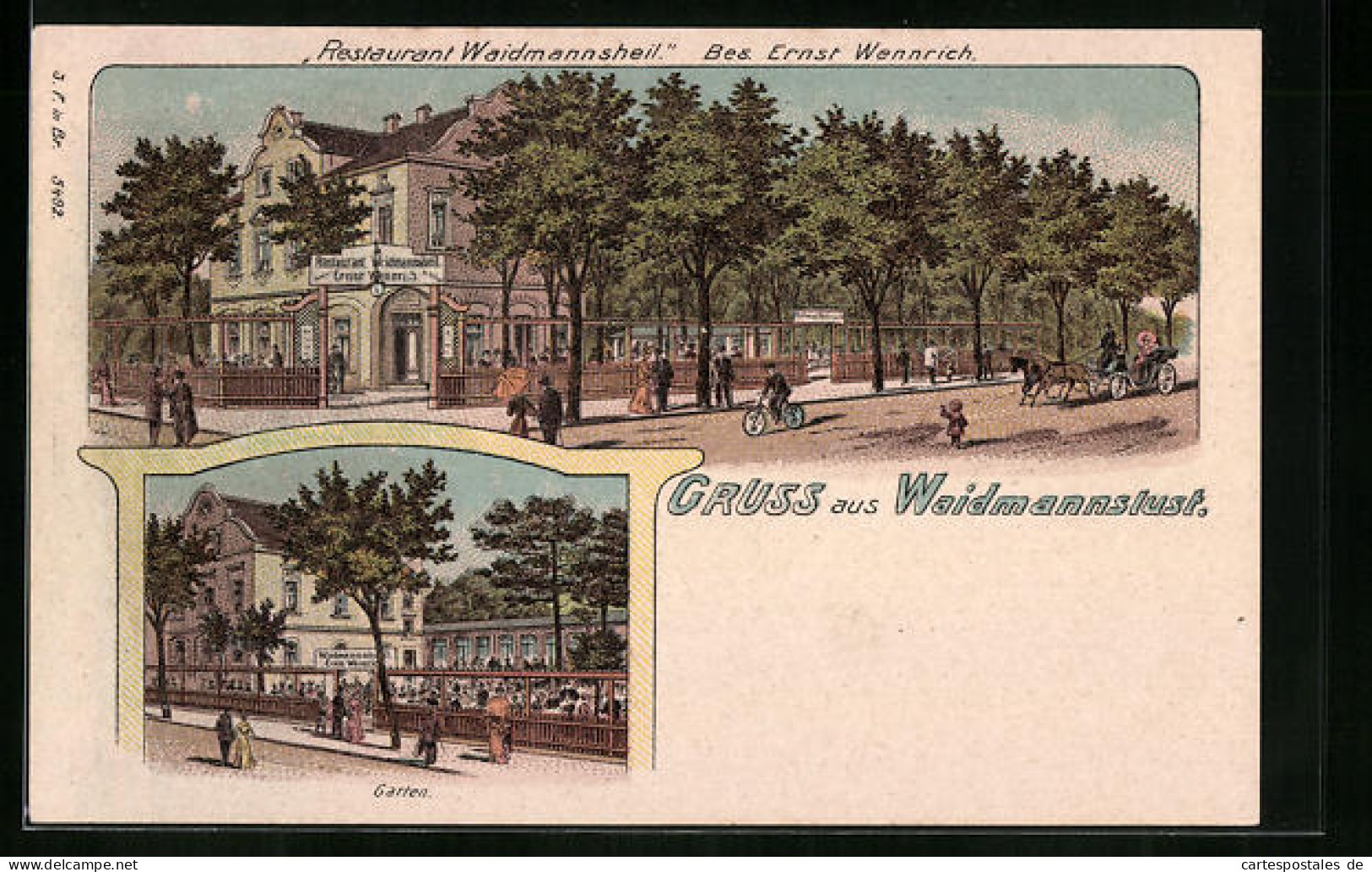 Lithographie Reinickendorf-Waidmannslust, Restaurant Waidmannsheil von Ernst Wennrich