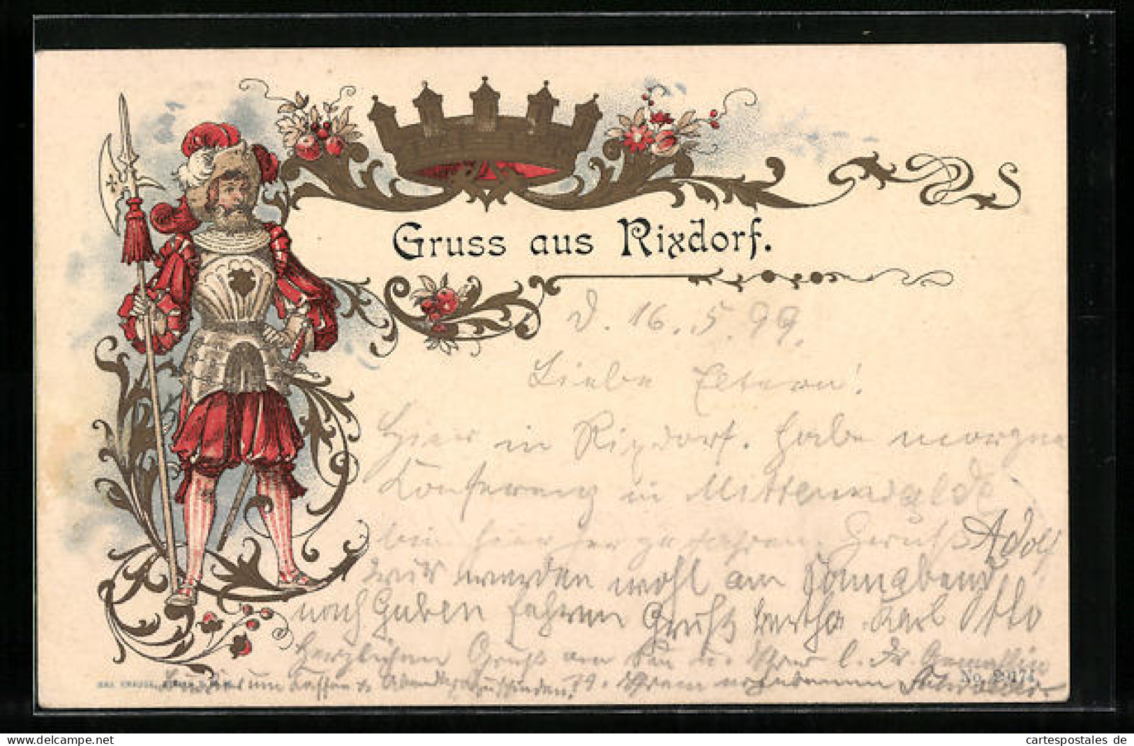 Lithographie Rixdorf, Ritter in Rüstung