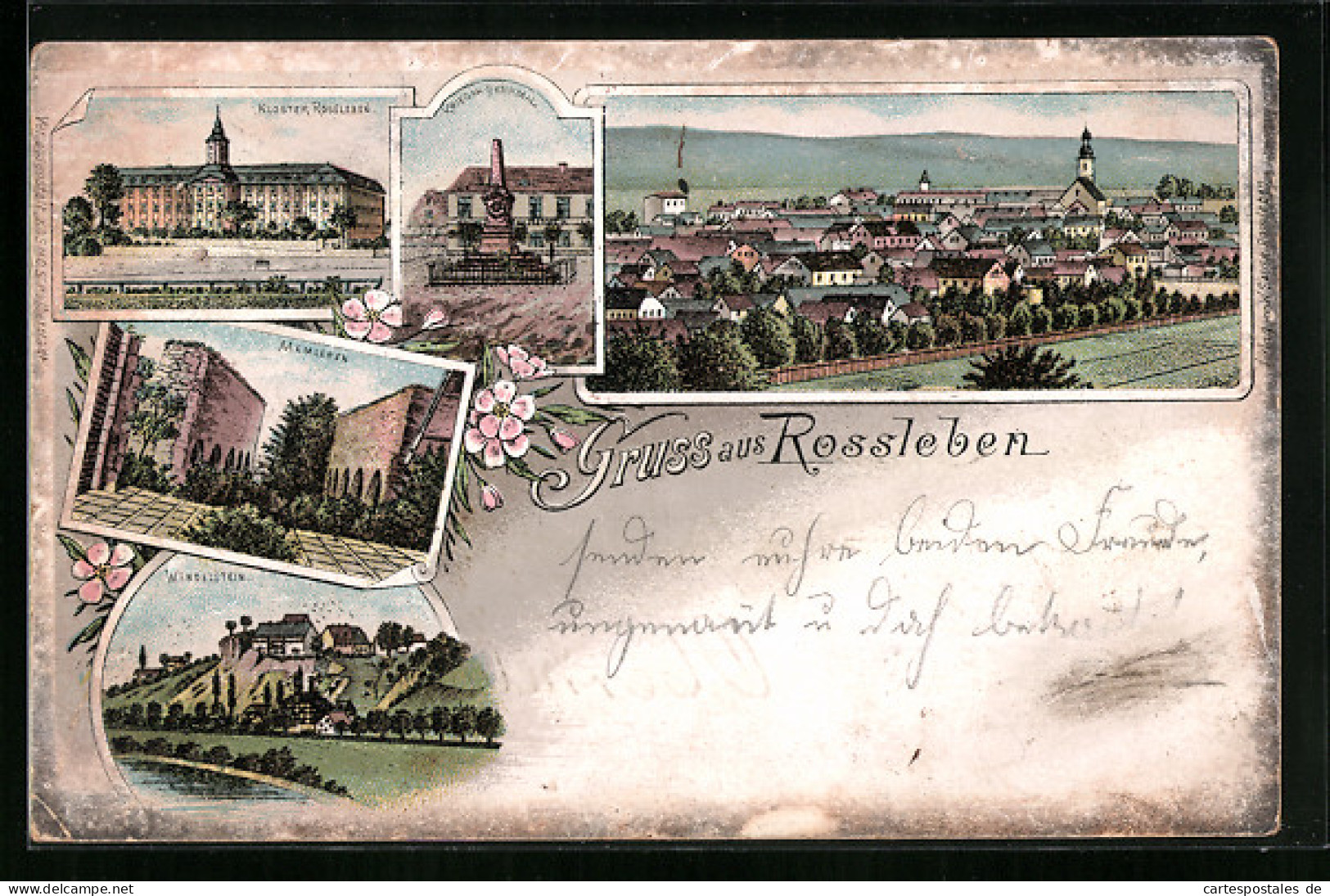 Lithographie Rossleben, Ortsansicht, Kloster, Wendelstein
