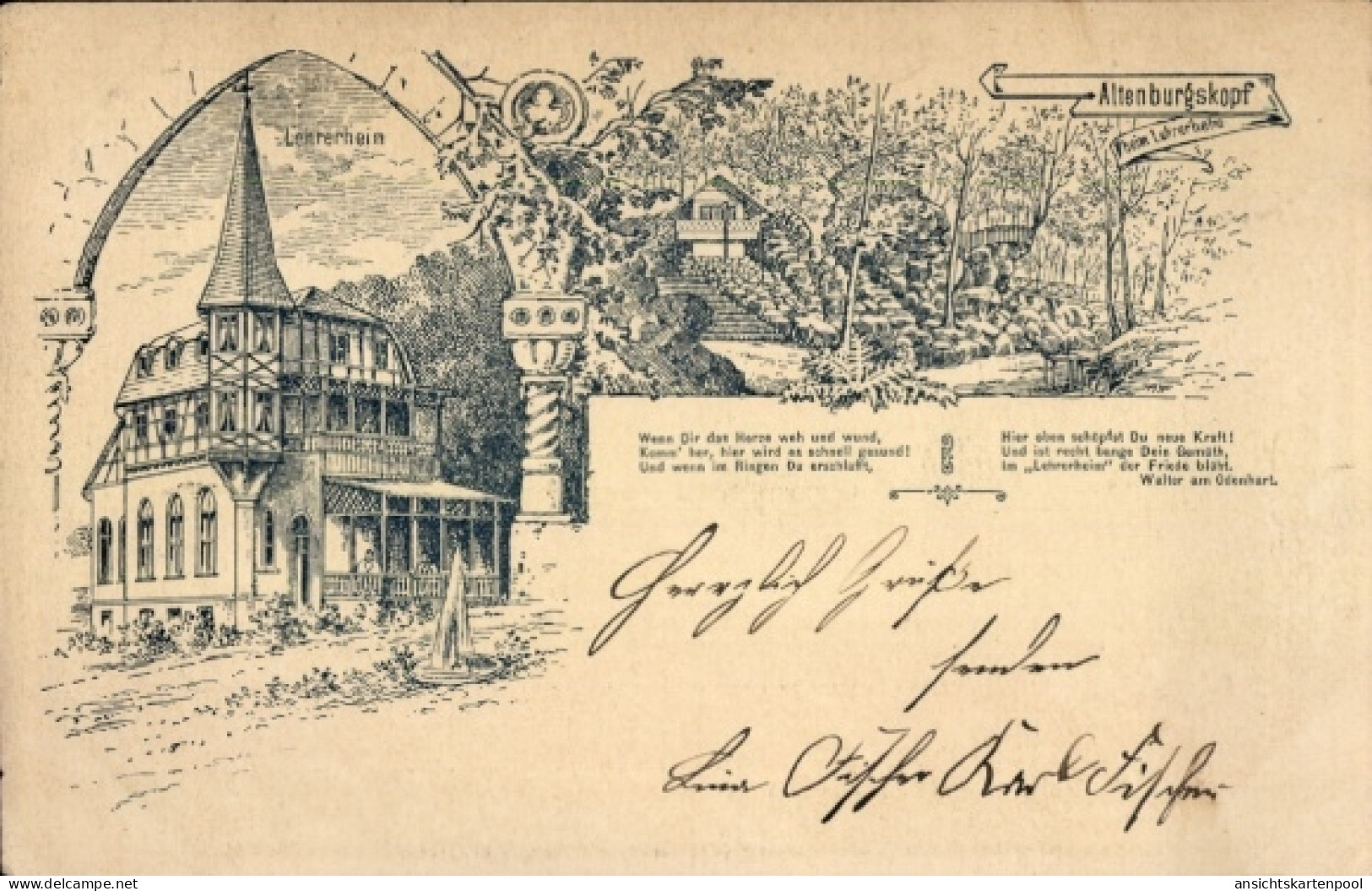 Lithographie Schotten im Vogelsbergkreis Hessen, Alteburgskopf, Altenburgskopf, Gasthaus