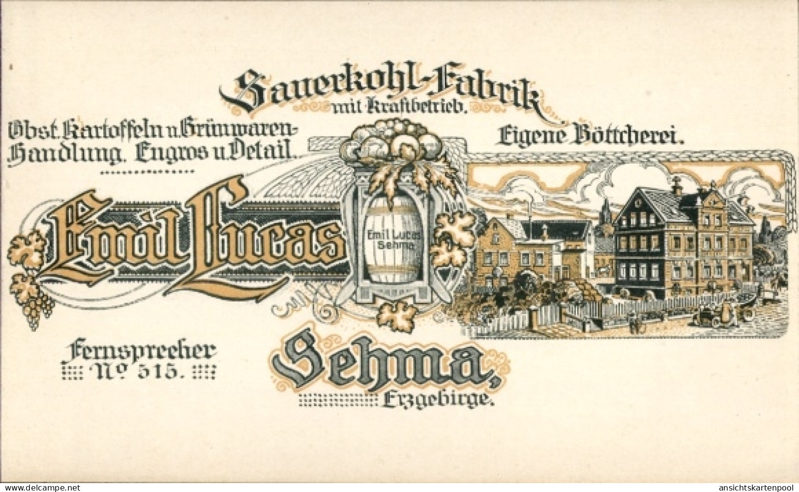 Lithographie Sehma Sehmatal im Erzgebirge, Werbung, Sauerkohl-Fabrik