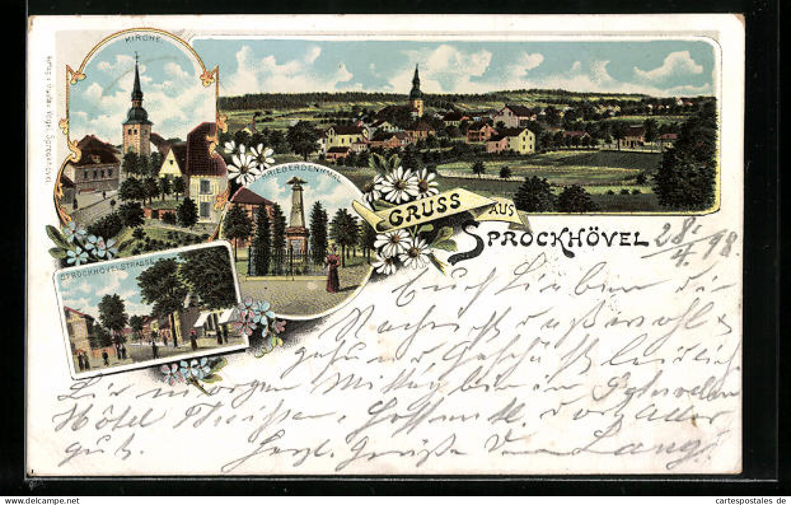 Lithographie Sprockhövel, Sprockhövelstrasse, Kriegerdenkmal, Kirche