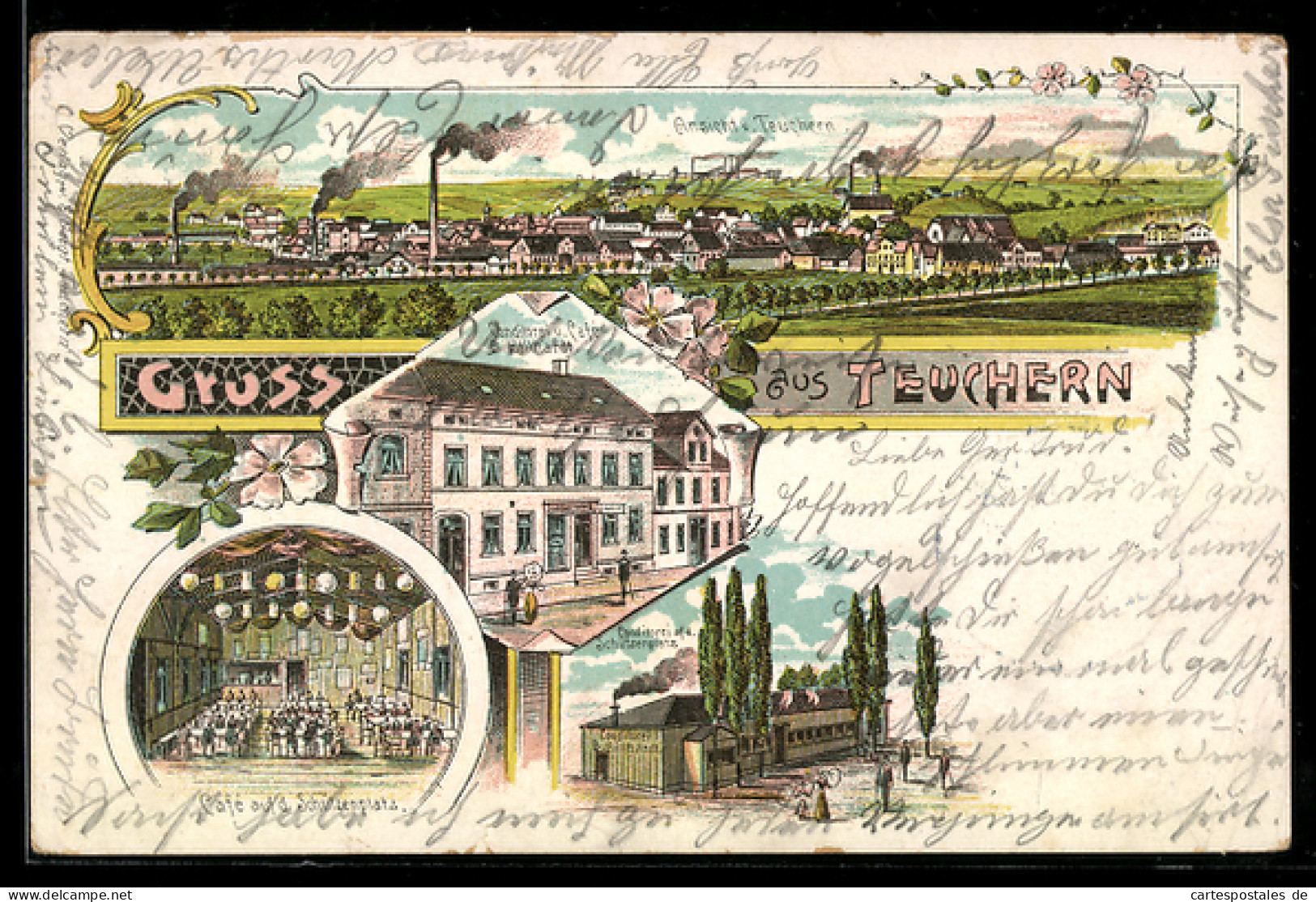 Lithographie Teuchern, Konditorei und Cafe B. Billhardt, Konditorei auf dem Schützenplatz, Inneres Cafe