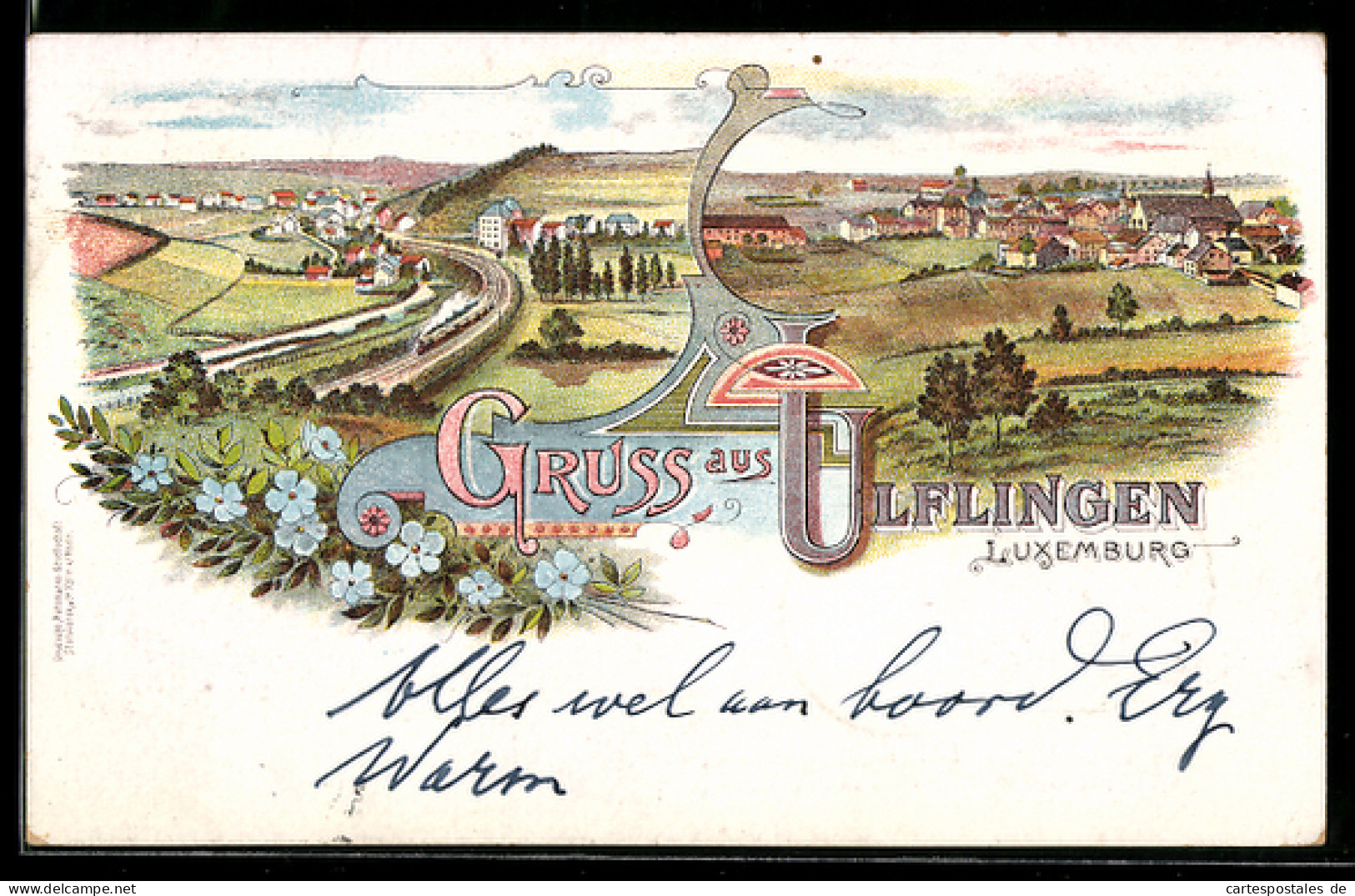 Lithographie Ulflingen, Totalansichten aus unterschiedlichen Perspektiven