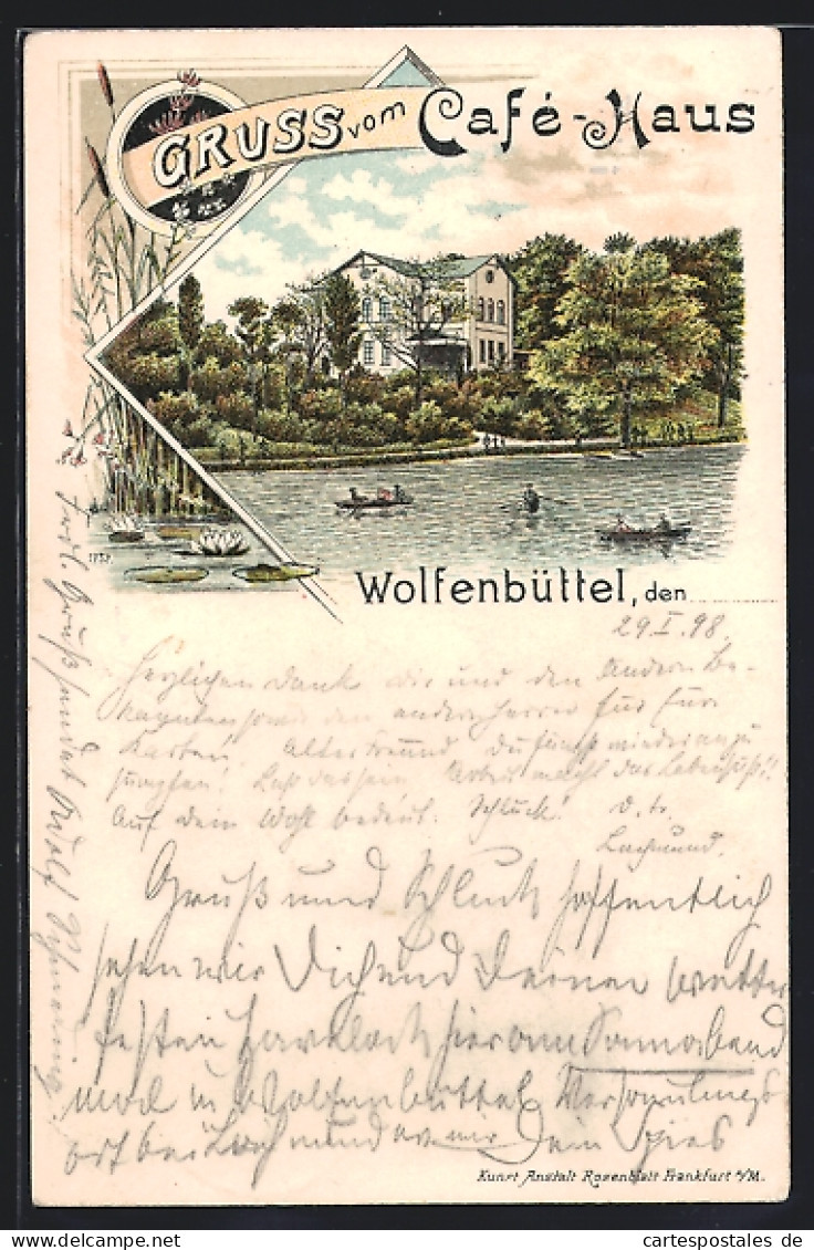 Lithographie Wolfenbüttel, Café-Haus, Ruderpartie