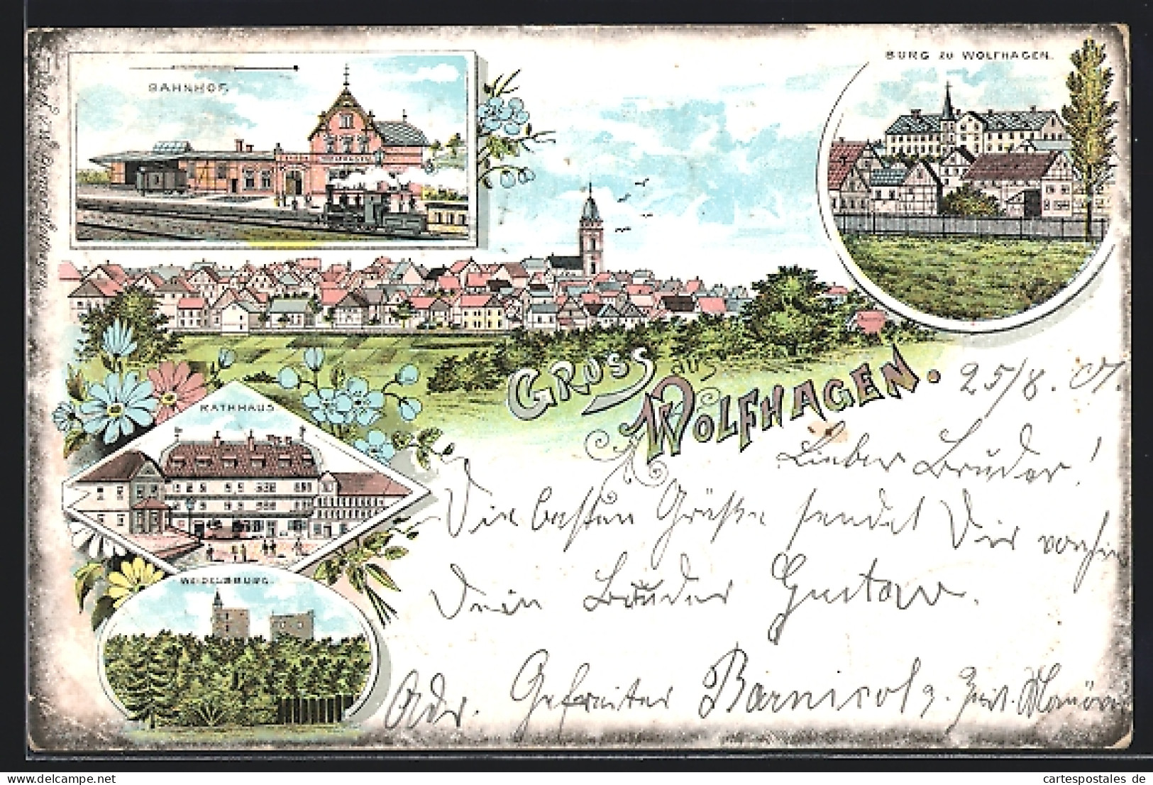 Lithographie Wolfhagen, Bahnhof, Burg zu Wolfhagen, Rathaus