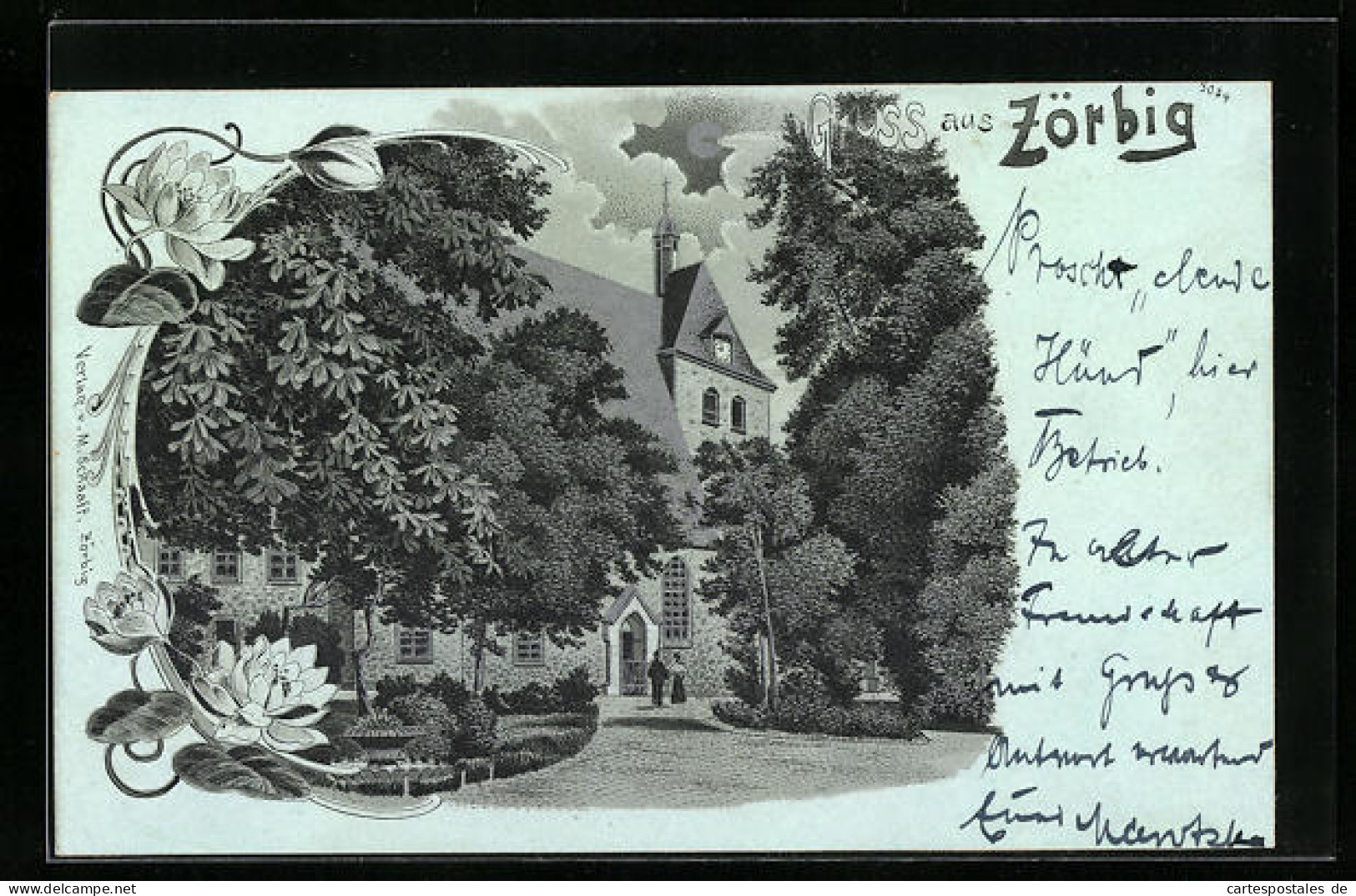 Lithographie Zörbig, Partie an der Kirche