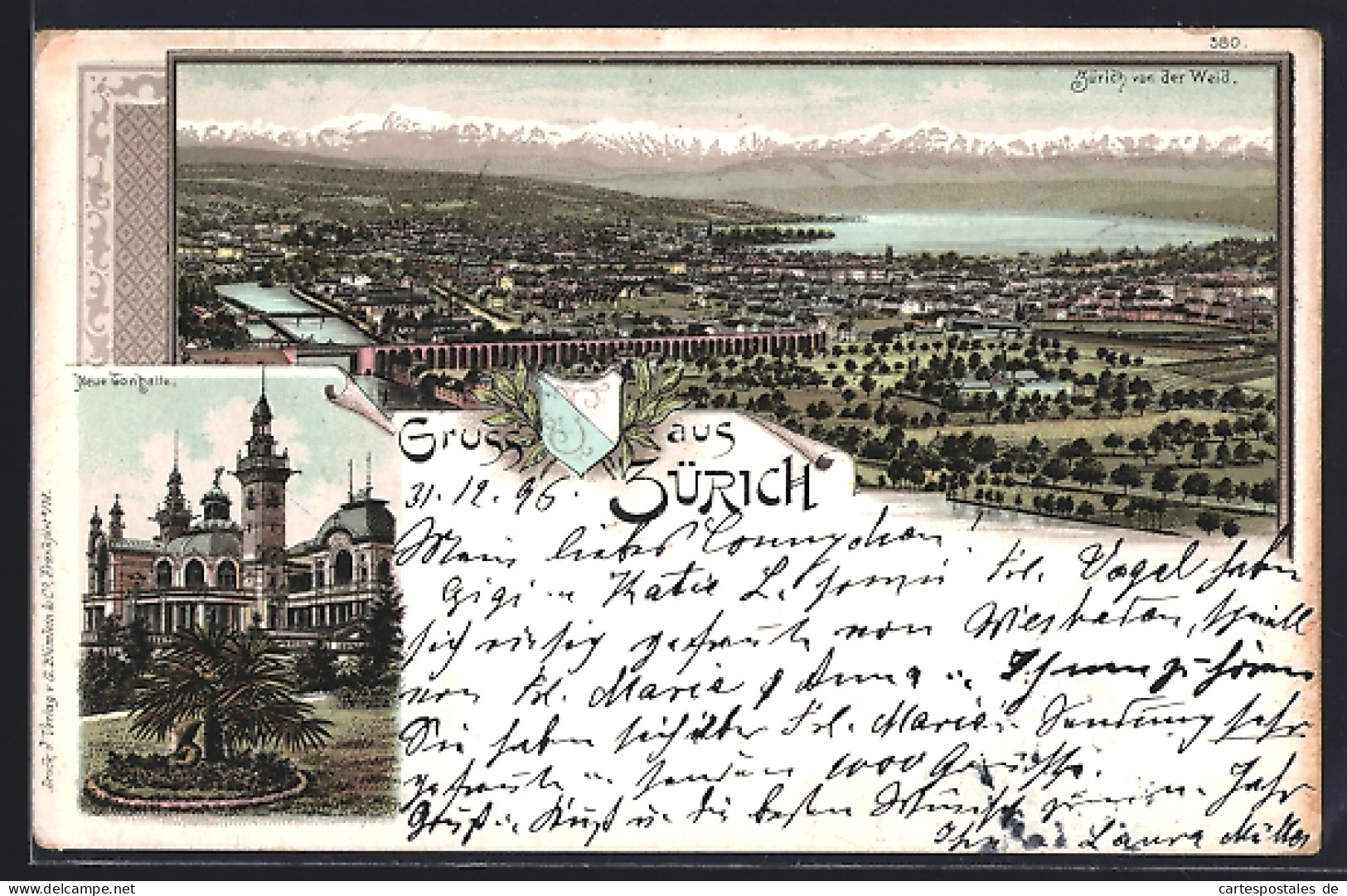 Lithographie Zürich, Gesamtansicht von der Weid, Neue Tonhalle