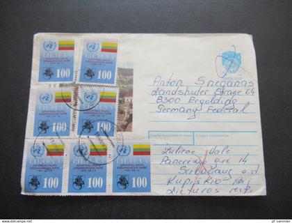 Litauen / Lietuva 1991 MeF auf russischer Ganzsache / GA Umschlag Marke durchgestrichen! nach Ergolding gesendet