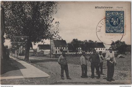 Wladislawow. Markt. - & old cars, market, cobblestone, trees, men