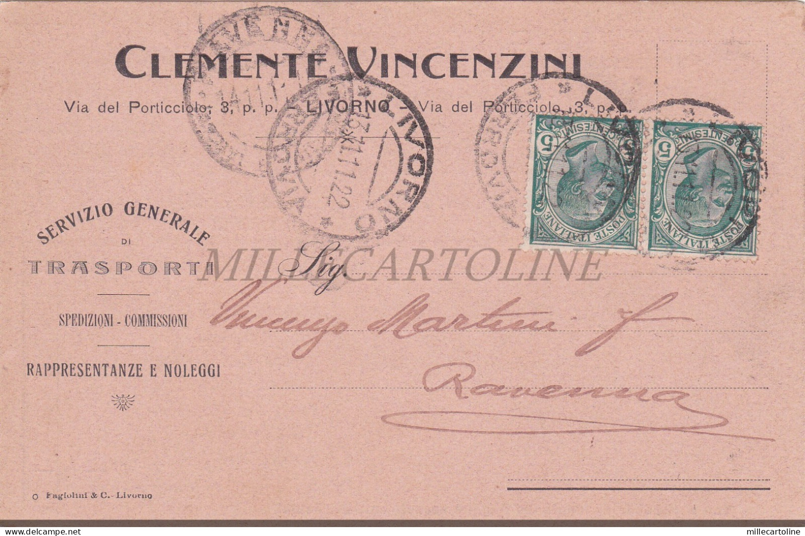 LIVORNO - Clemente Vincenzini, Trasporti, Cartolina 1911