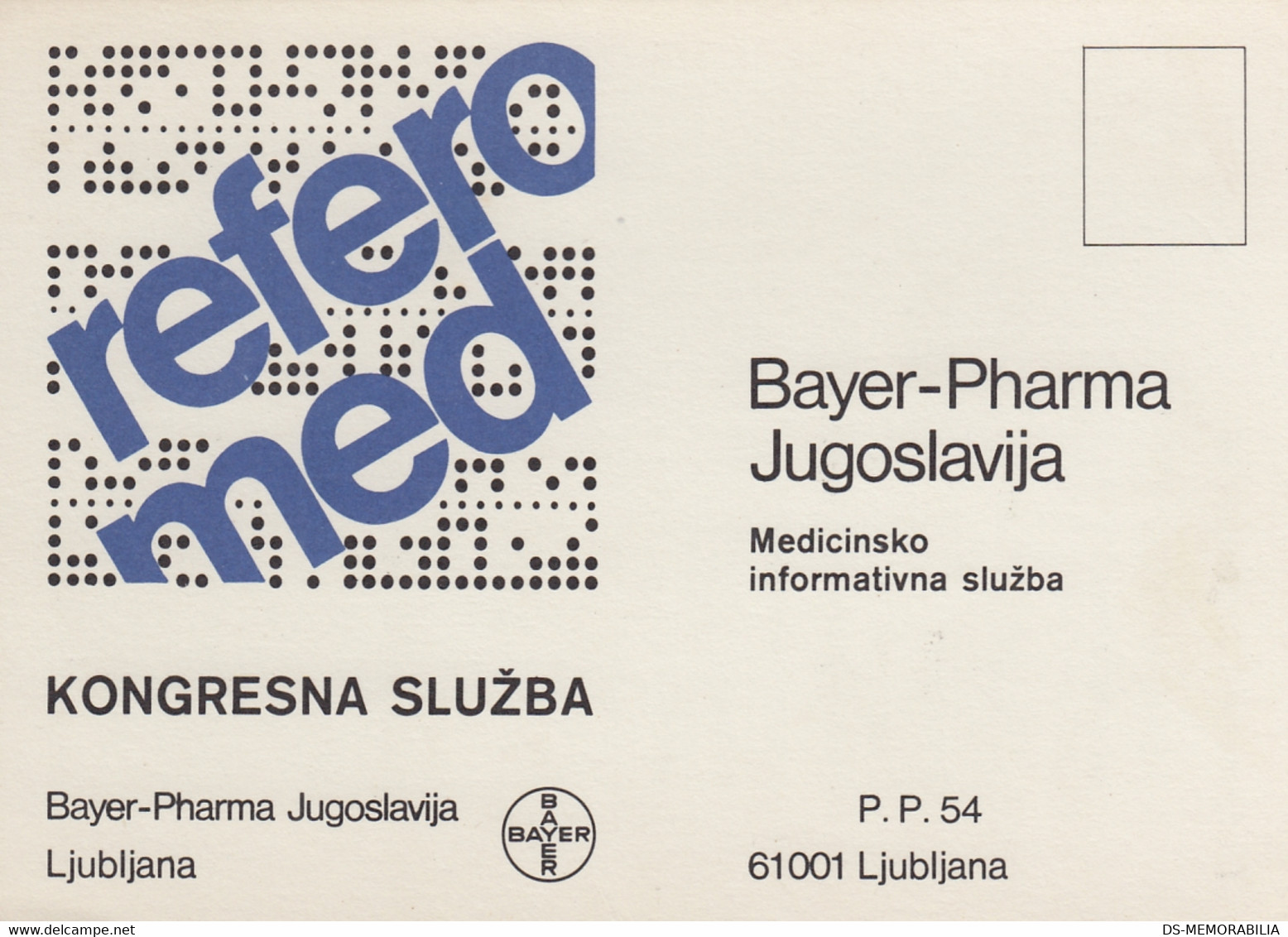 Ljubljana - Bayer Pharma Jugoslavia Stationery Dopisnica