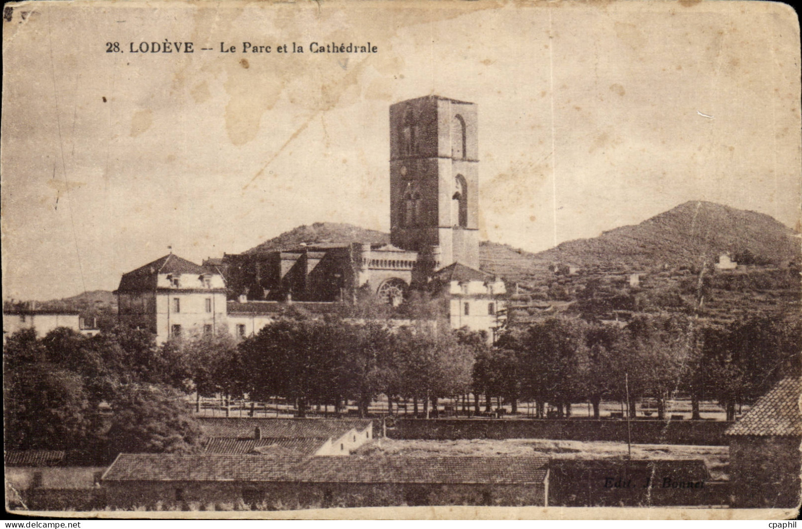 Lodeve - Le Parc et la Cathedrale - CPA