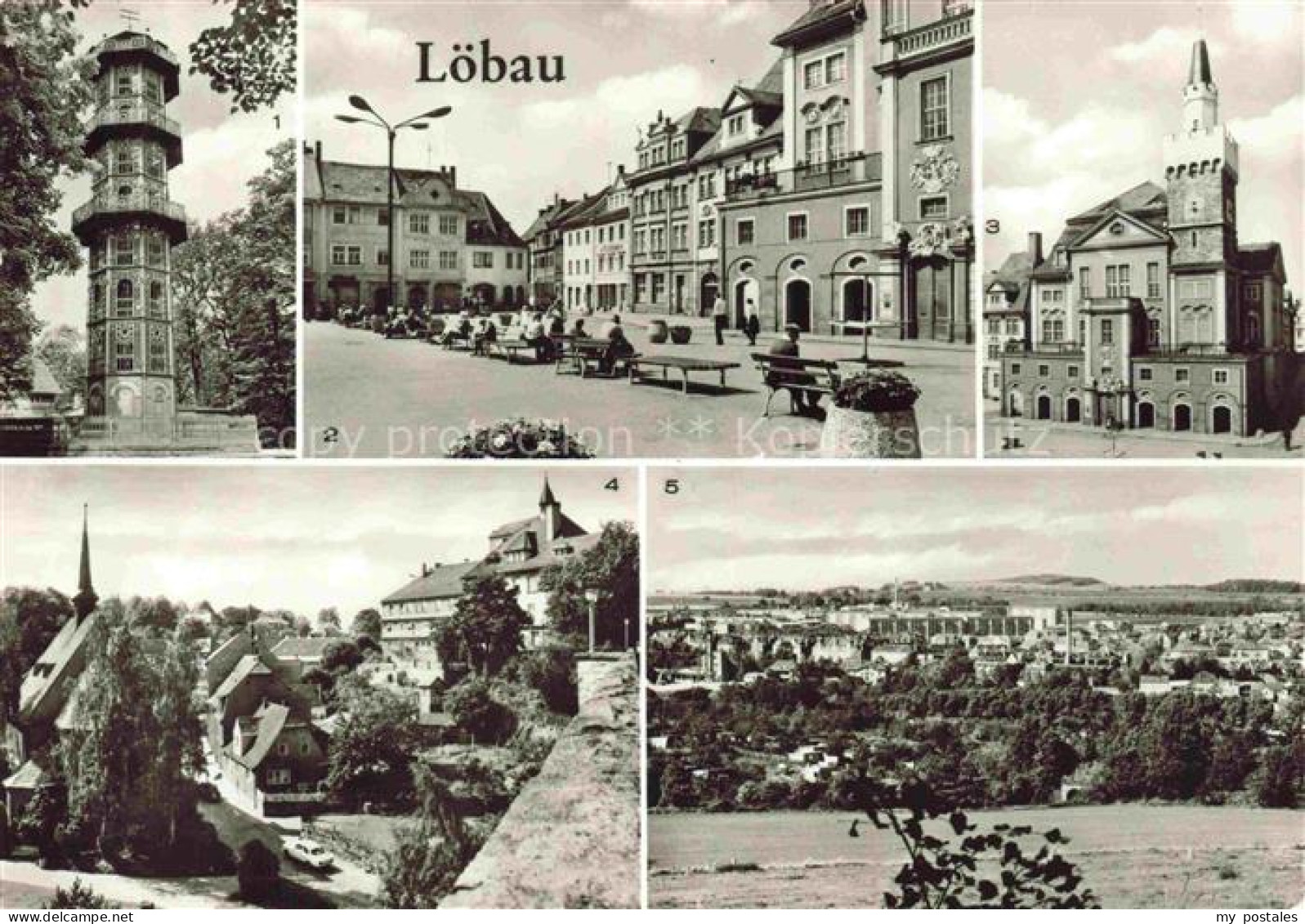 Loebau Sachsen Aussichtsturm Platz der Befreiung Rathaus Teilansicht Loebau Nord