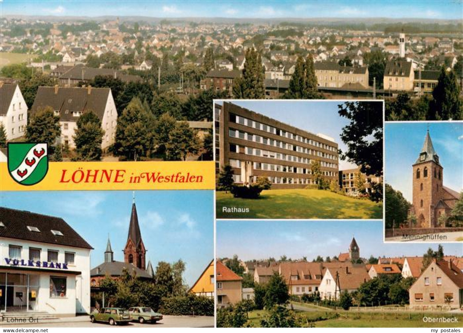 Loehne Detmold Stadtpanorama Rathaus Mennighueffen Ortsmotiv Volksbank Kirche Ob