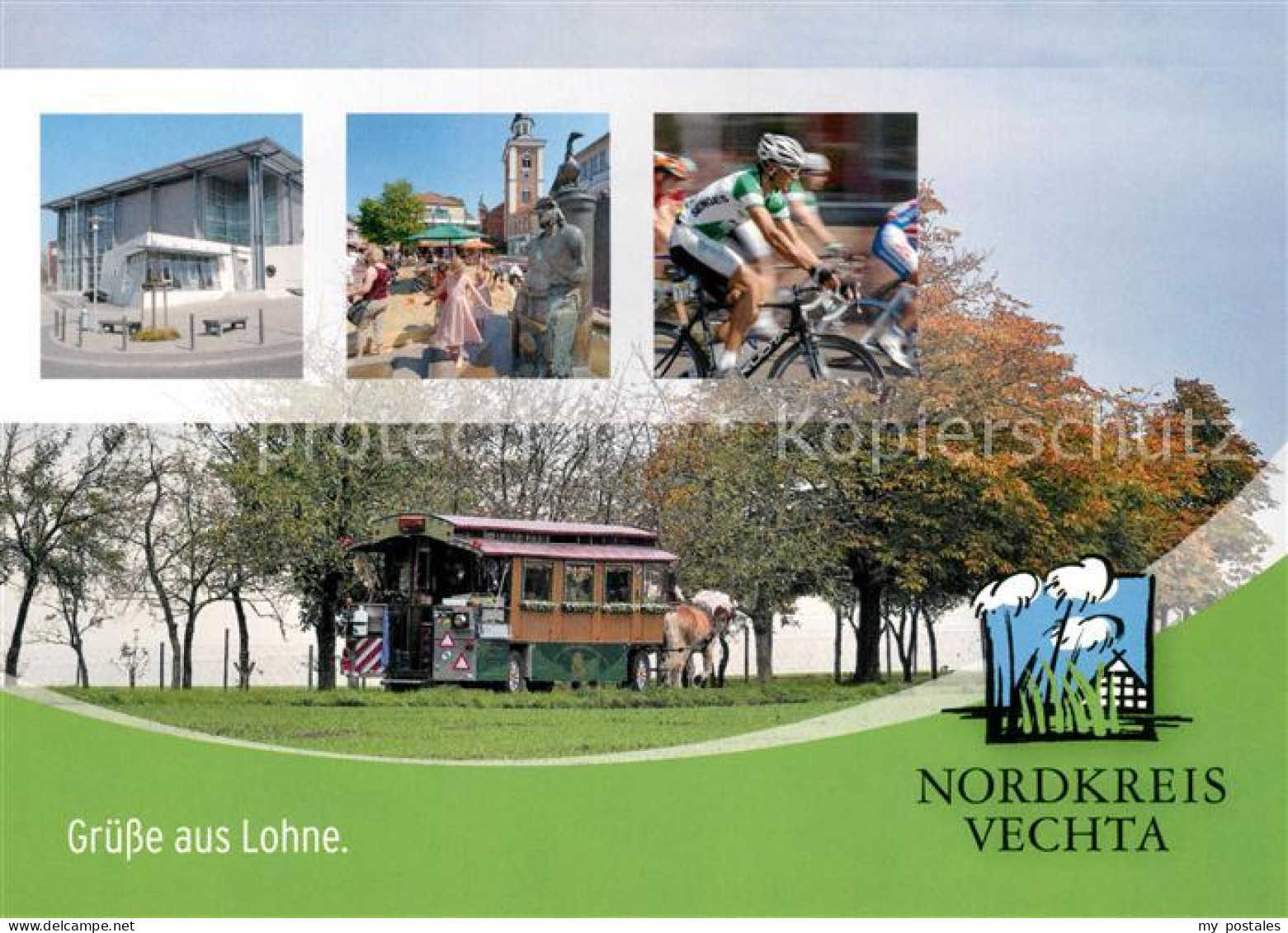 Lohne Ortsmotive Radfahrer Pferdewagen