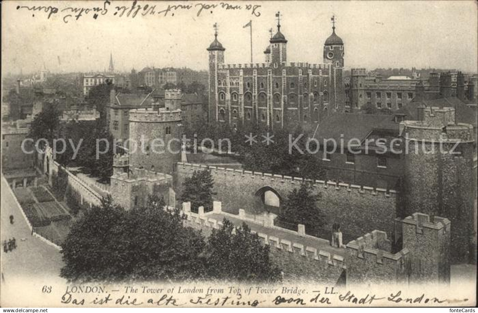 London Tower of London from Top of Tower Bridge
