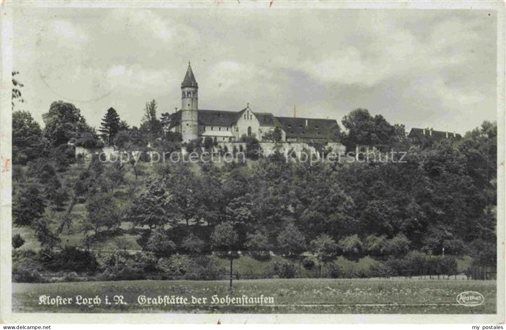 Lorch Remstal BW Kloster-Lorch Hohenstaufen Kloster Kirche Turm Huegel Baeume Wi