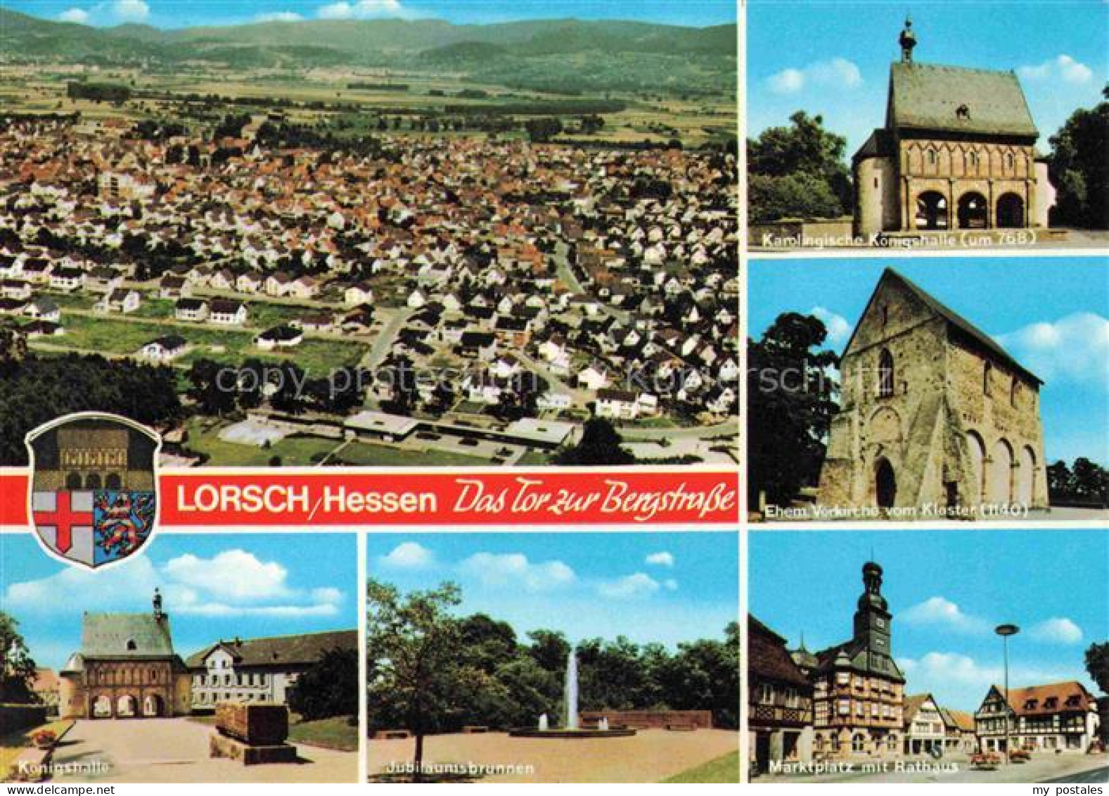 Lorsch Hessen Luftaufnahme Karolingische Koenigshalle ehemalige Vorkirche vom Kl